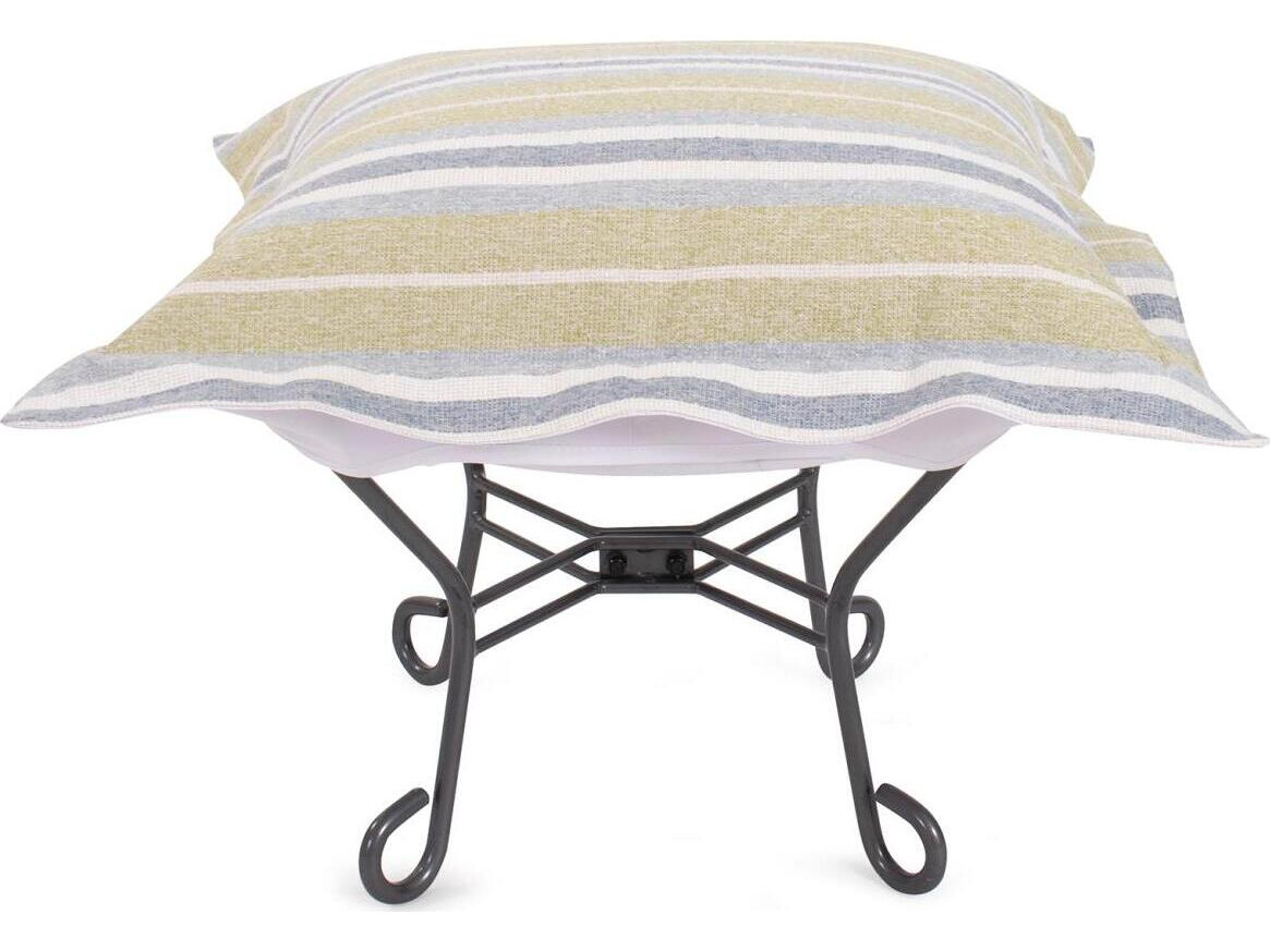 Howard Elliott Outdoor Puff Scroll Dune Moss Fabric Cushion Ottoman