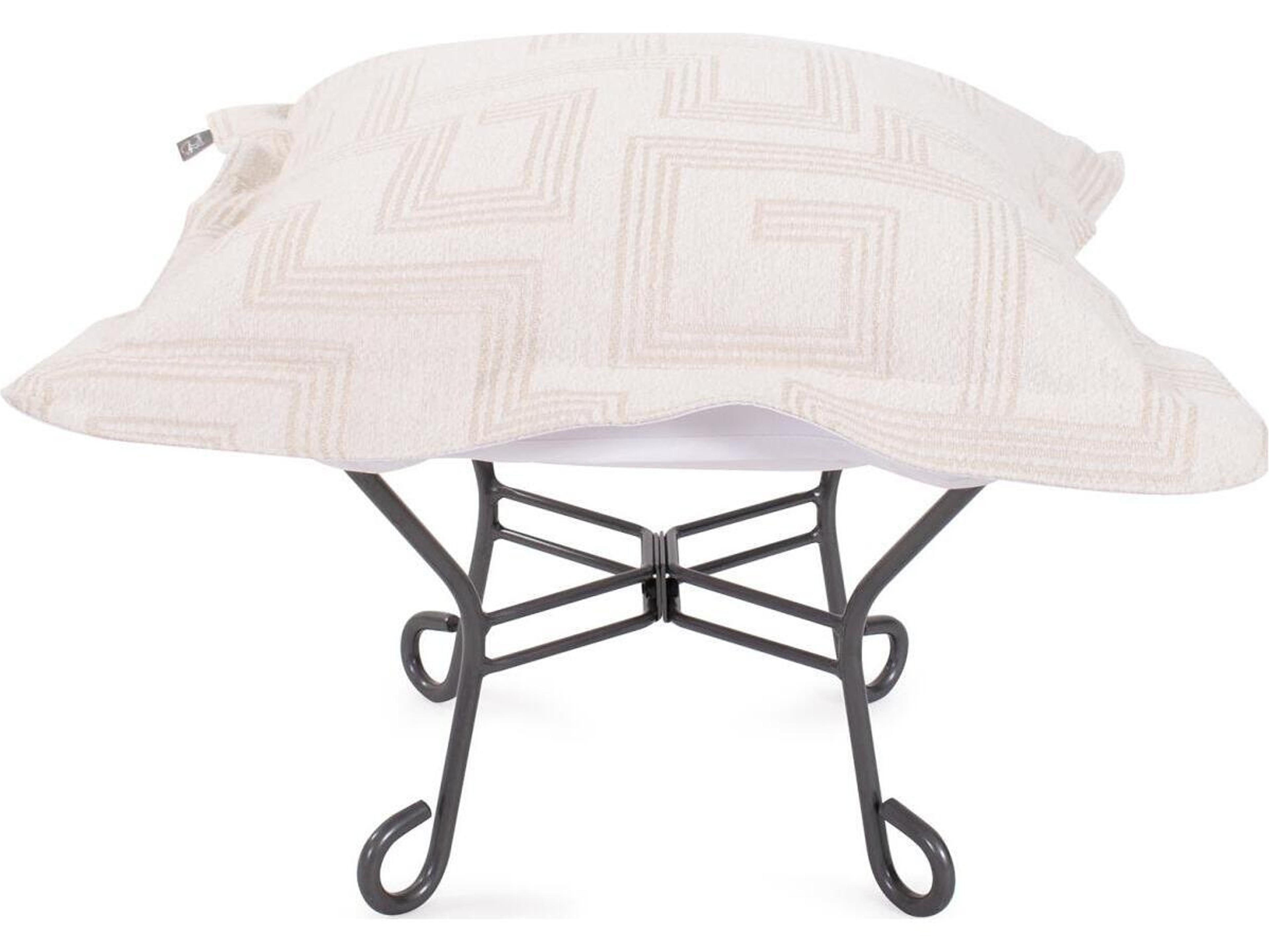 Howard Elliott Outdoor Puff Scroll Syros Natural Fabric Cushion Ottoman