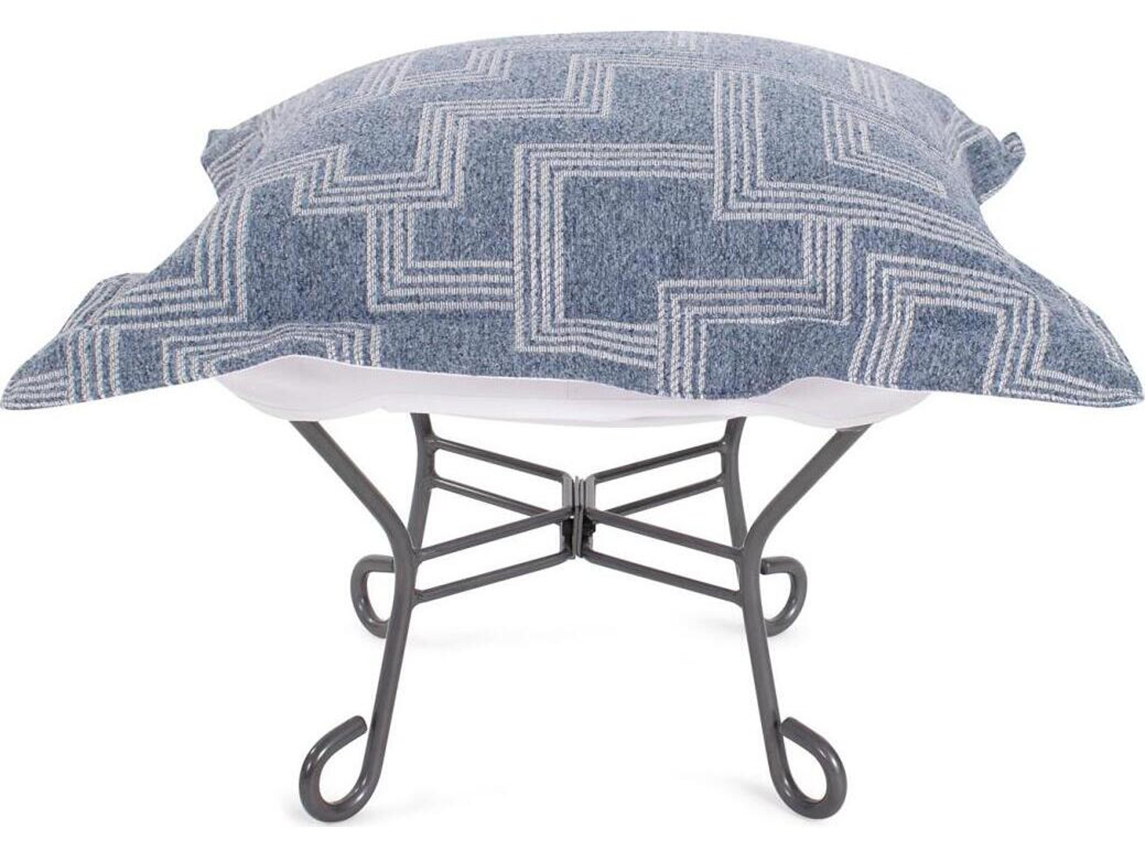 Howard Elliott Outdoor Puff Scroll Syros Denim Fabric Cushion Ottoman