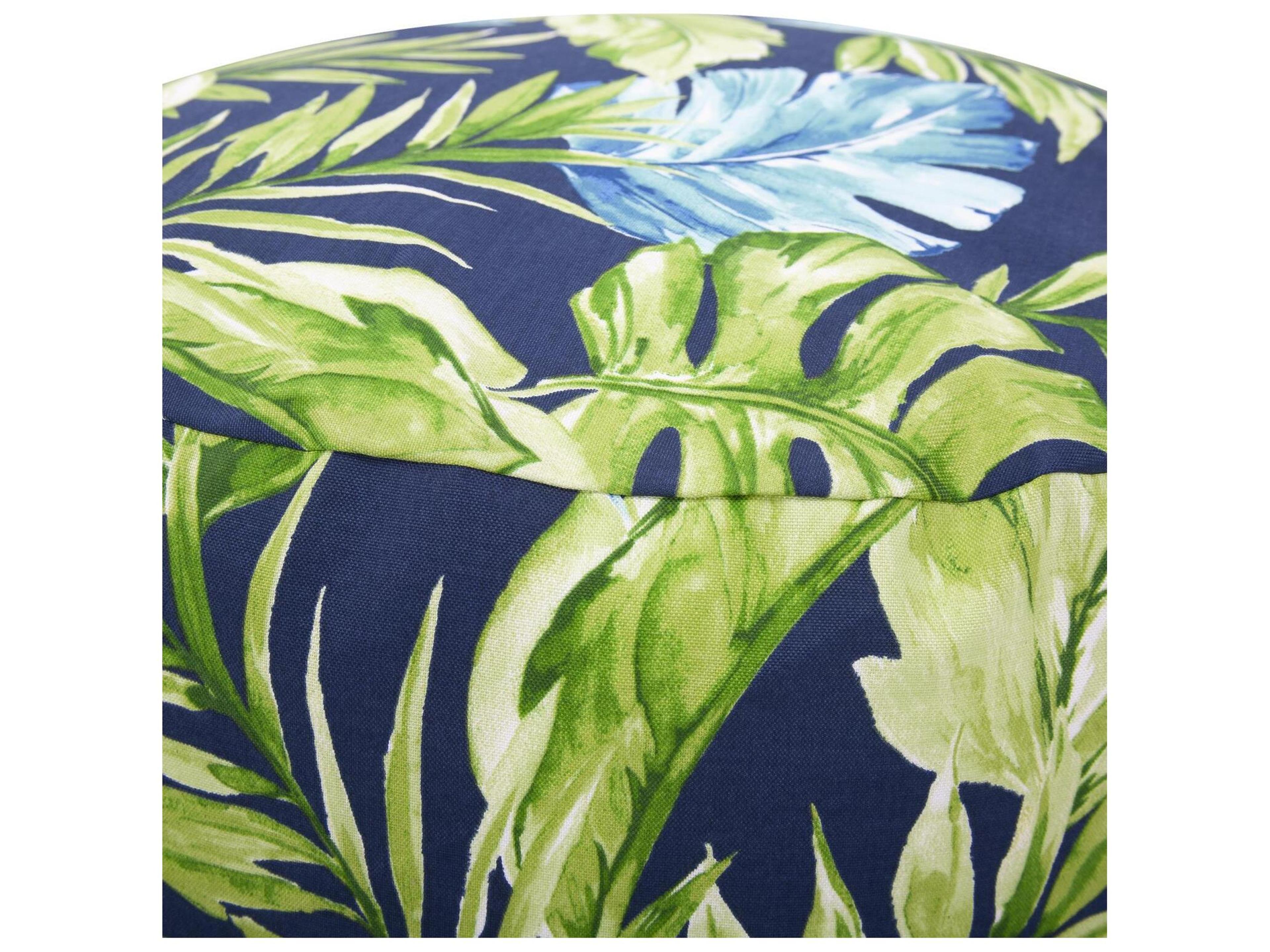 Howard Elliott Outdoor Cardoon Indigo lime Fabric Cushion Ottoman