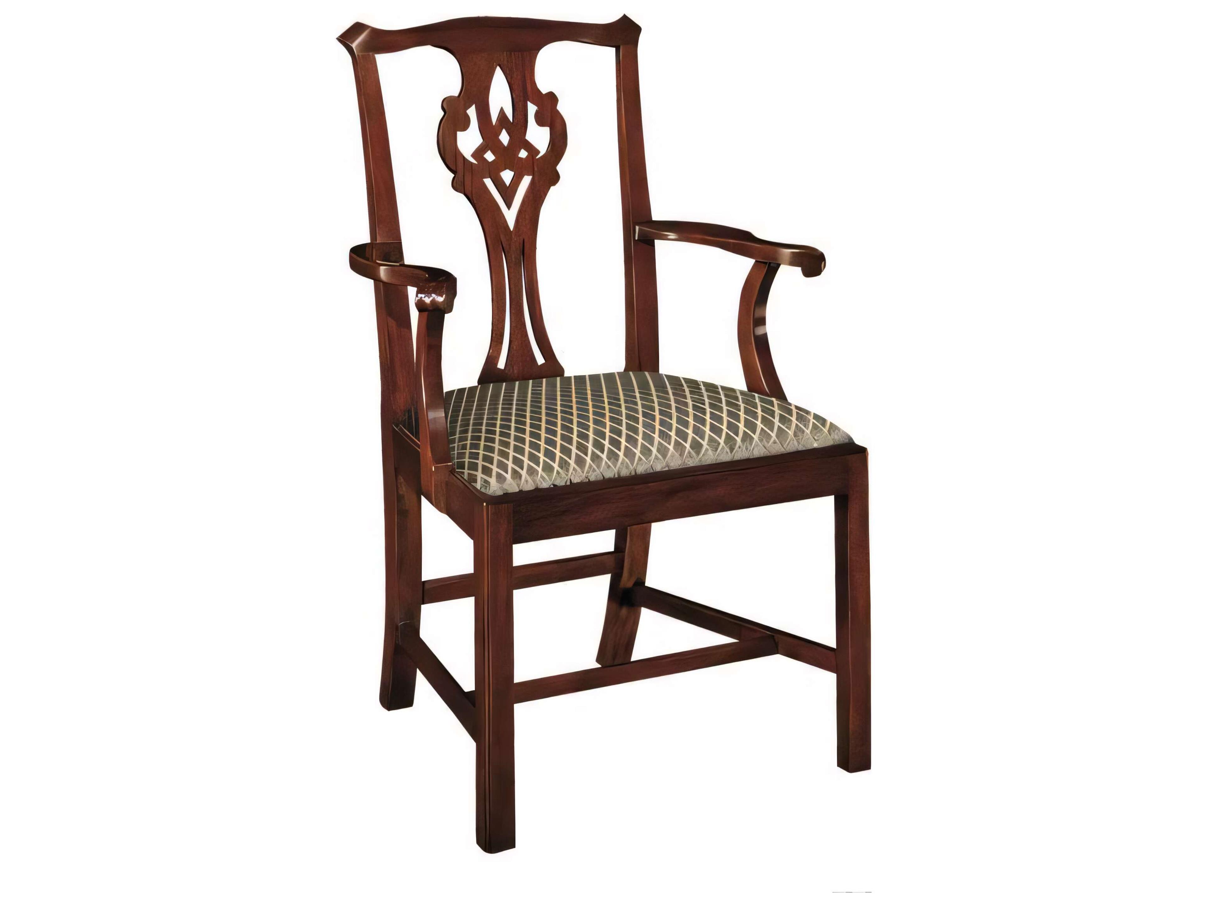 Mahogany Wood Brown Upholstered Arm Dining Chair