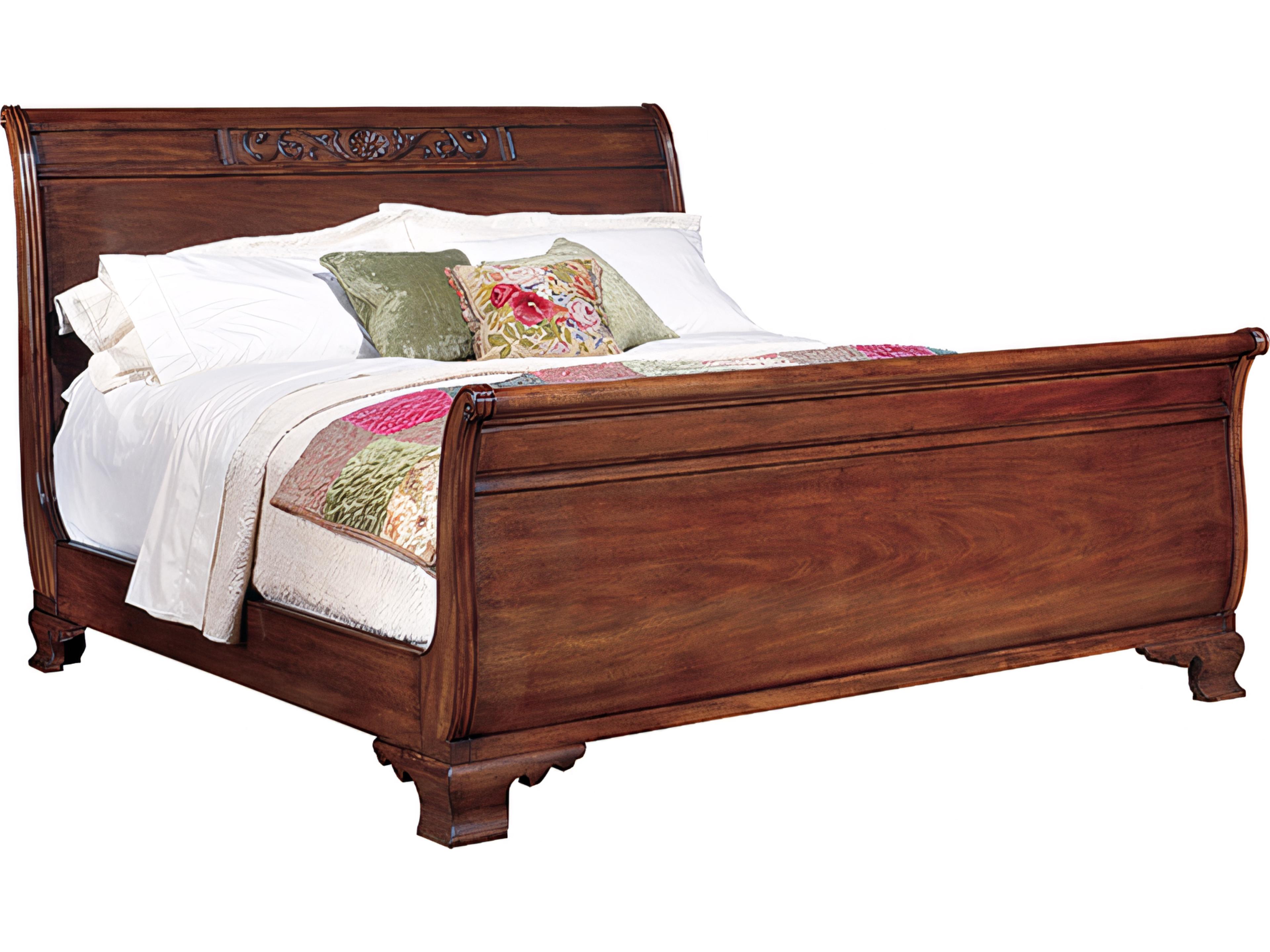 Brown Mahogany Wood Queen Sleigh Bed