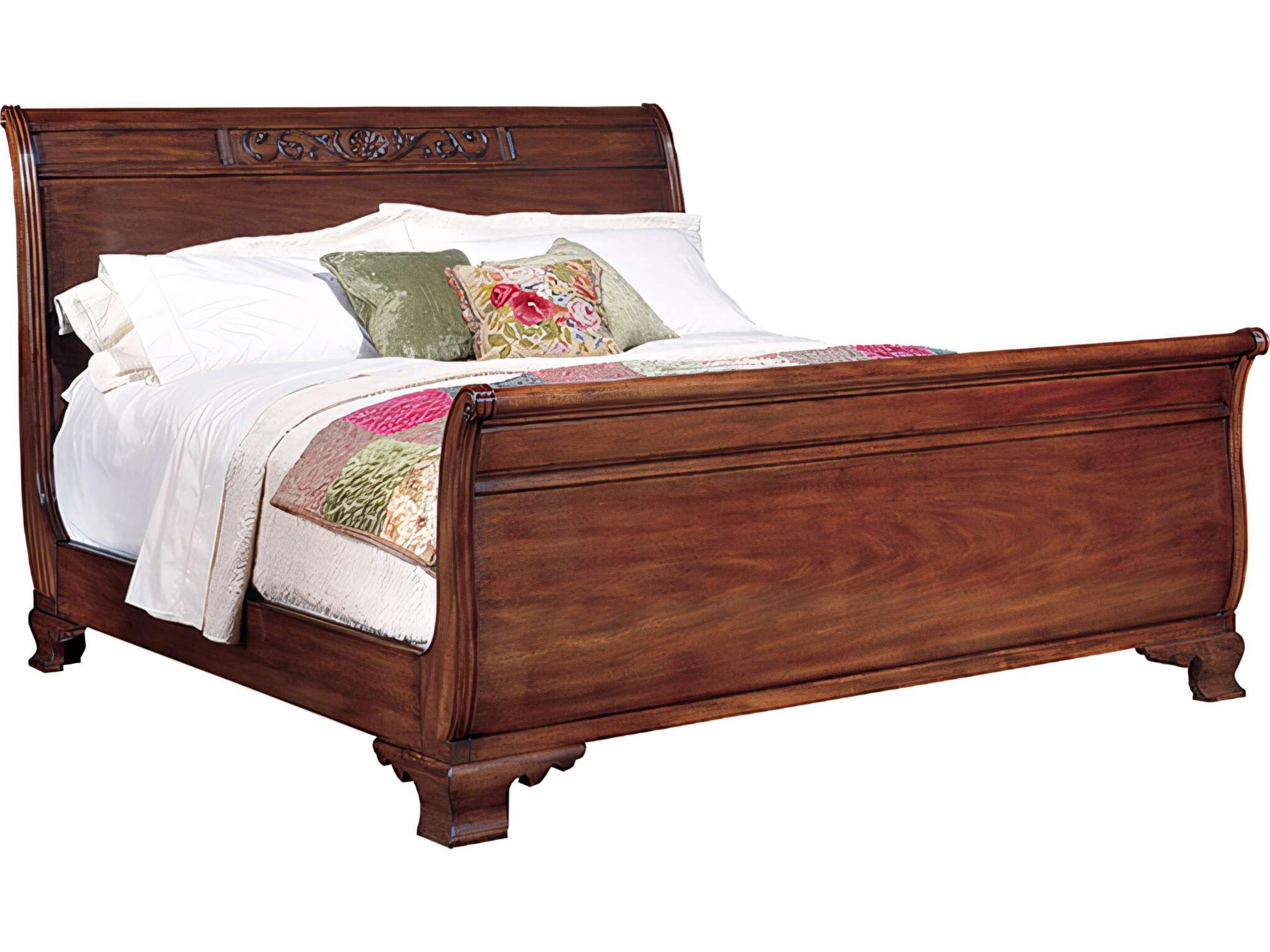 Brown Mahogany Wood King Sleigh Bed