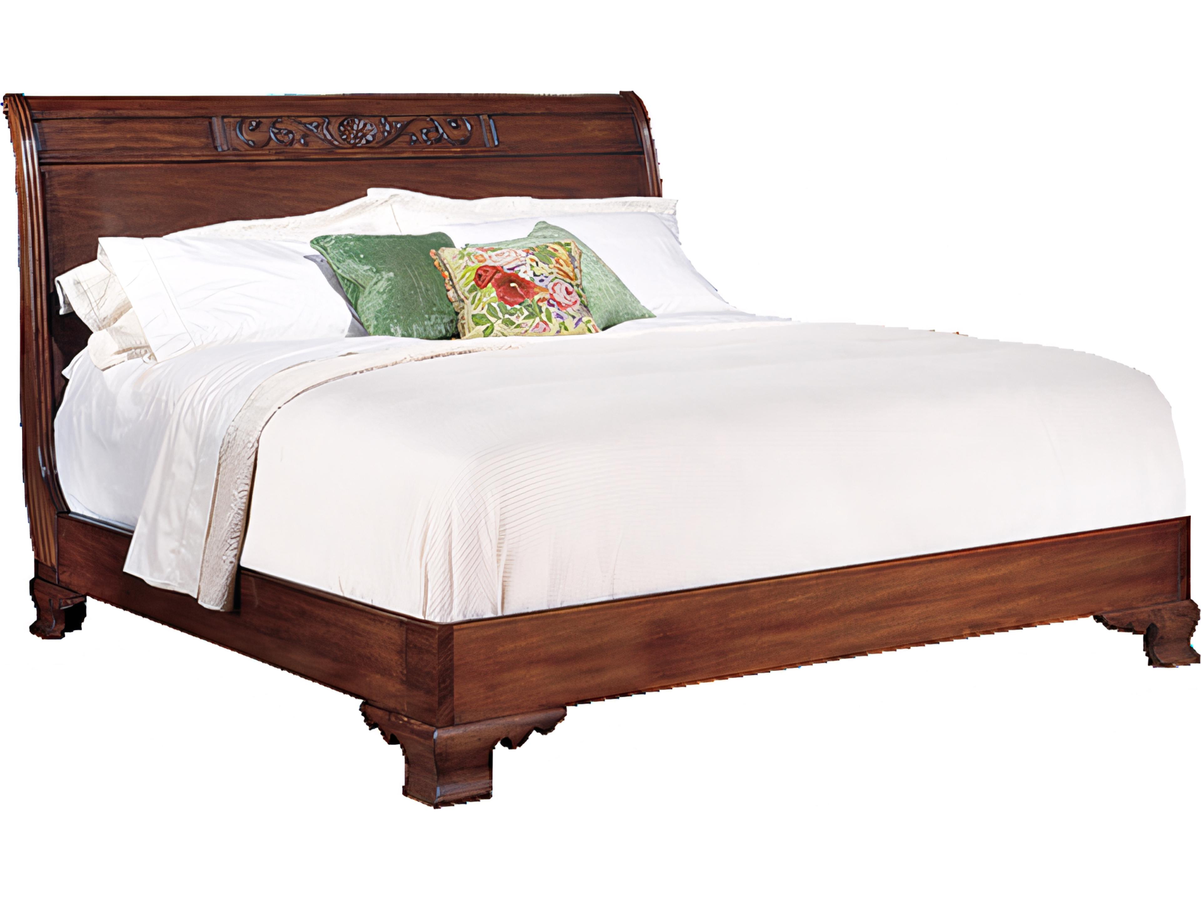 Brown Mahogany Wood King Sleigh Bed