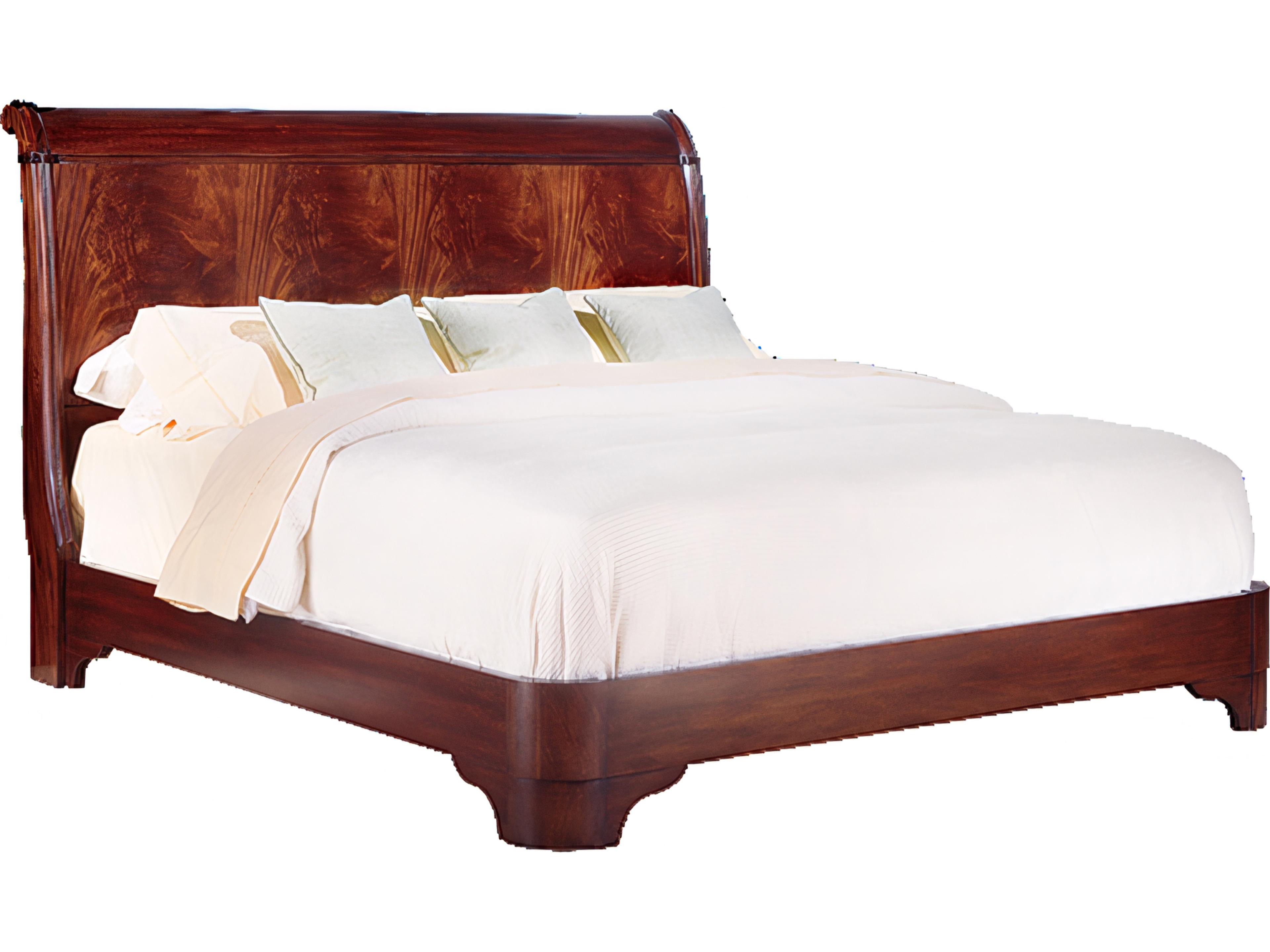 Brown Mahogany Wood Queen Sleigh Bed