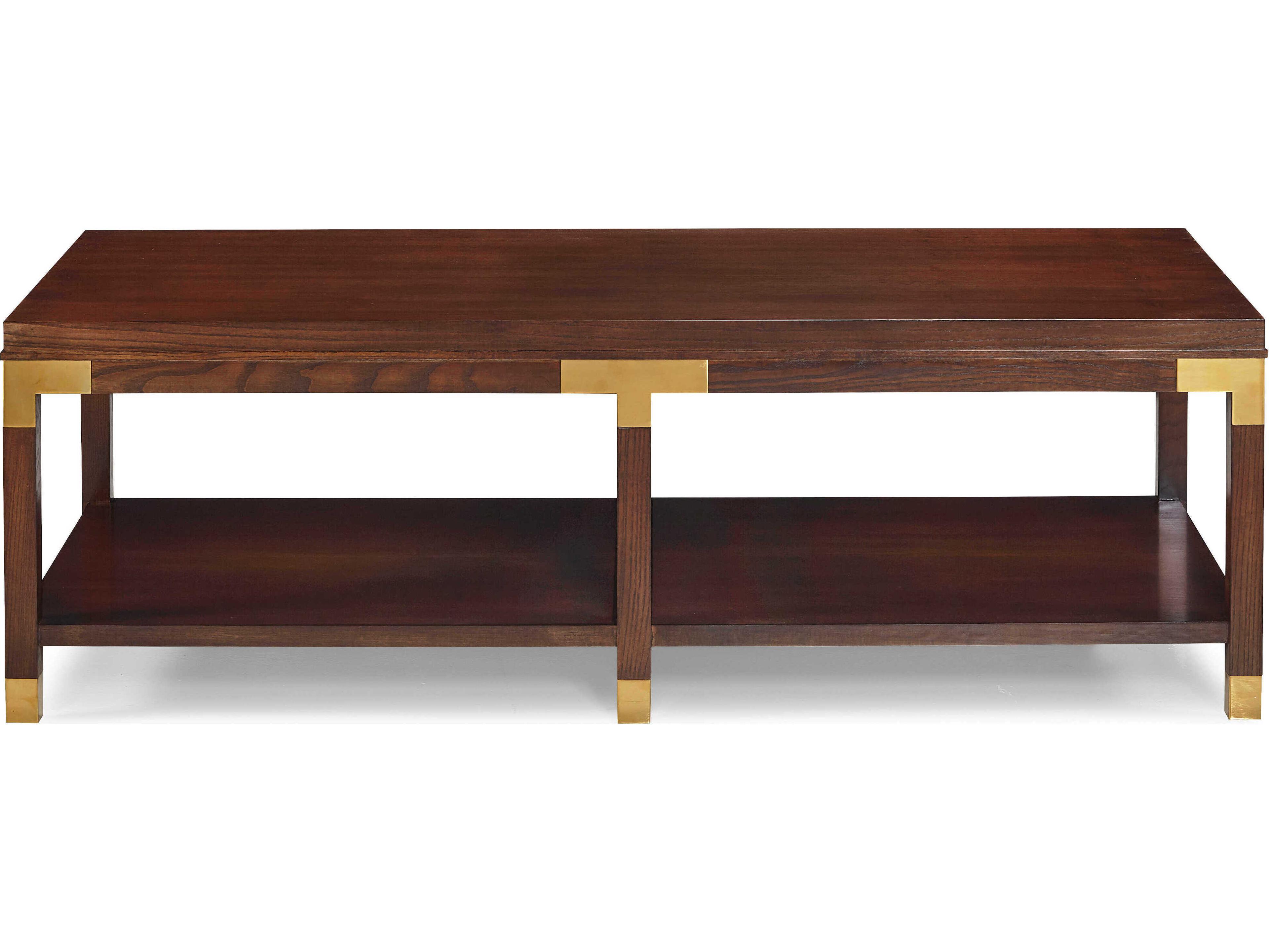 Trellis Rectangular Wood Polished Brass Coffee Table