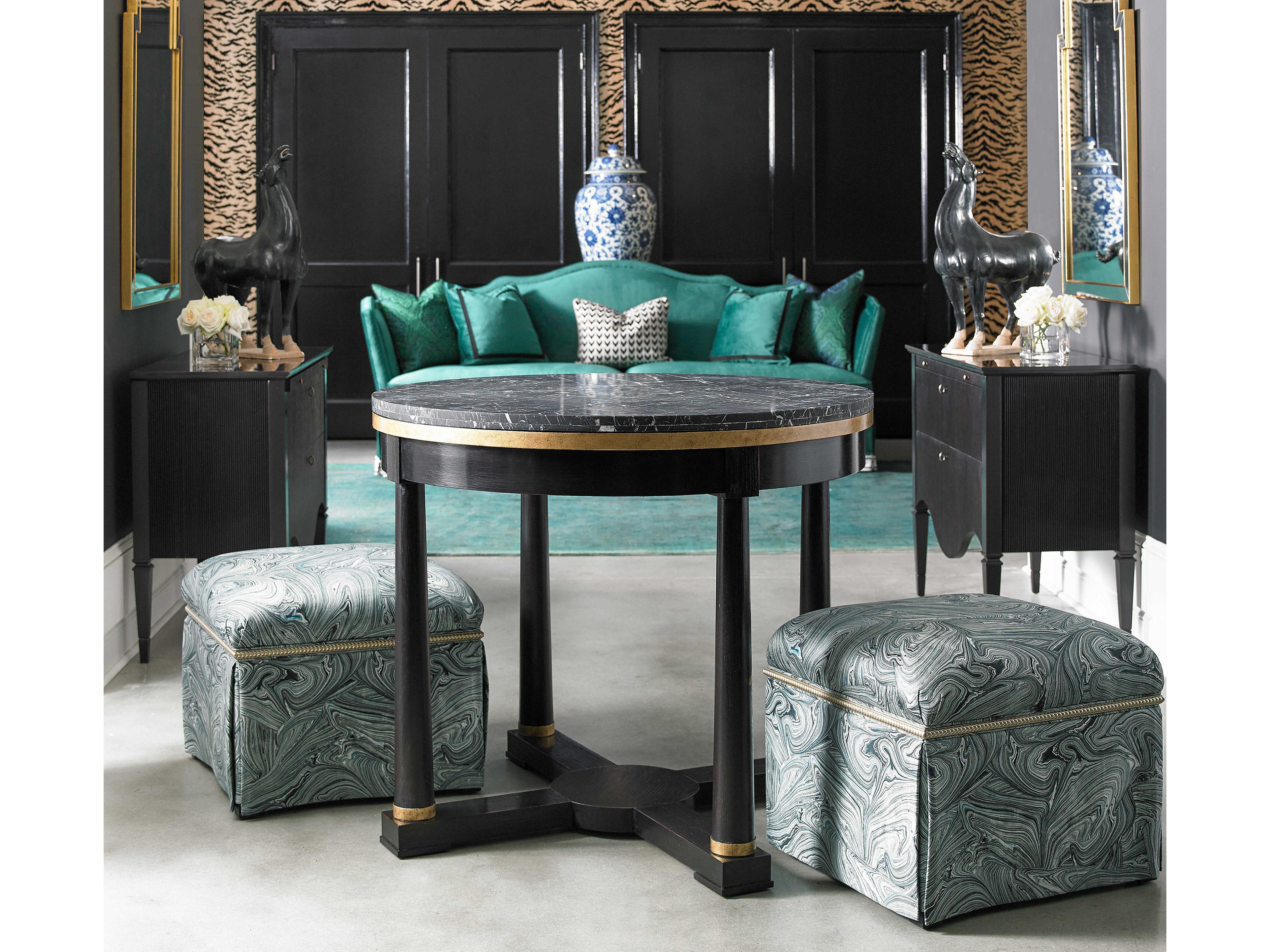 Hickory White Journey The World Round Stone Black Tie Lacquer End Table