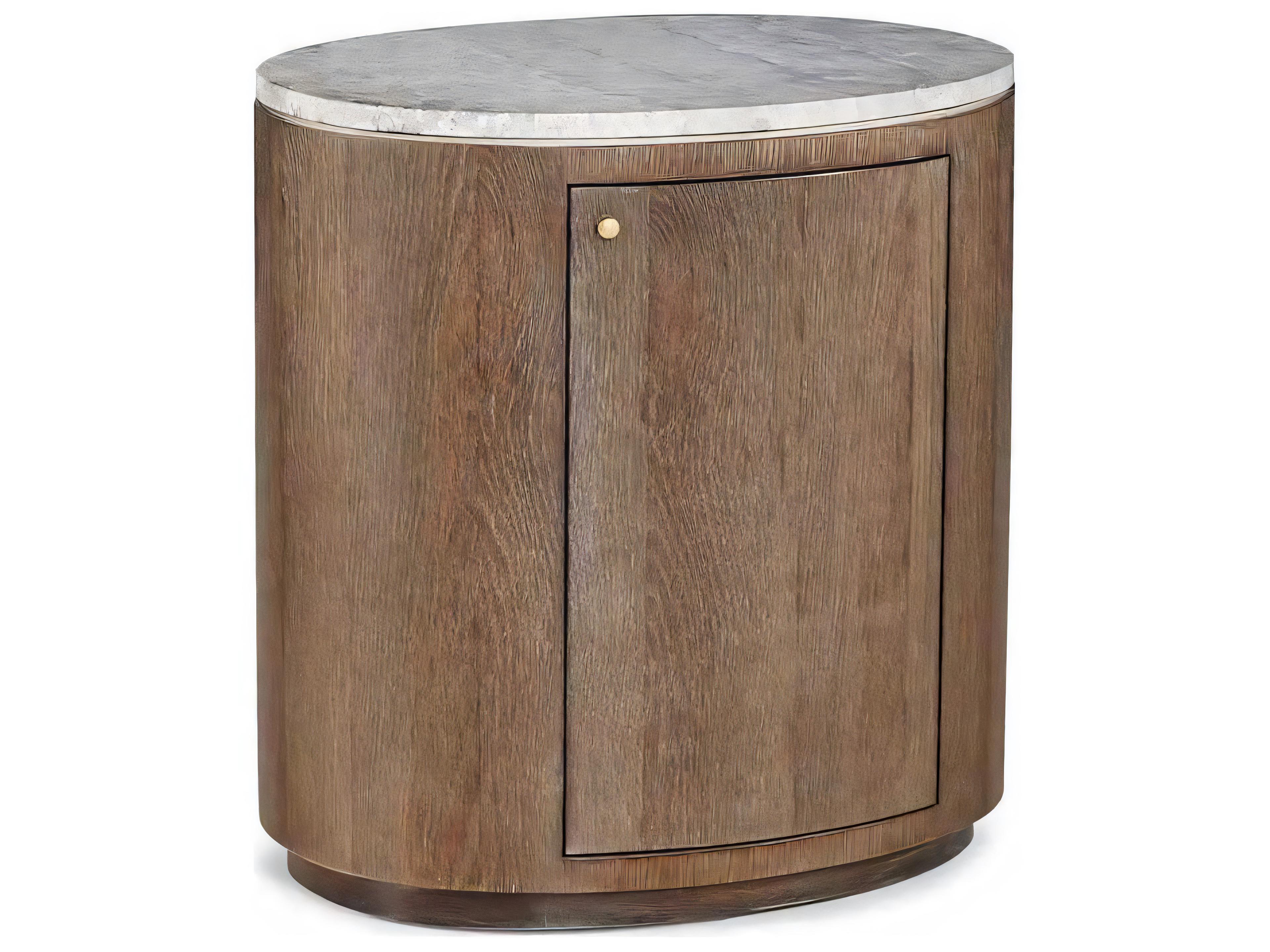 Modern Retreat Oval Amado End Table with Stone Top
