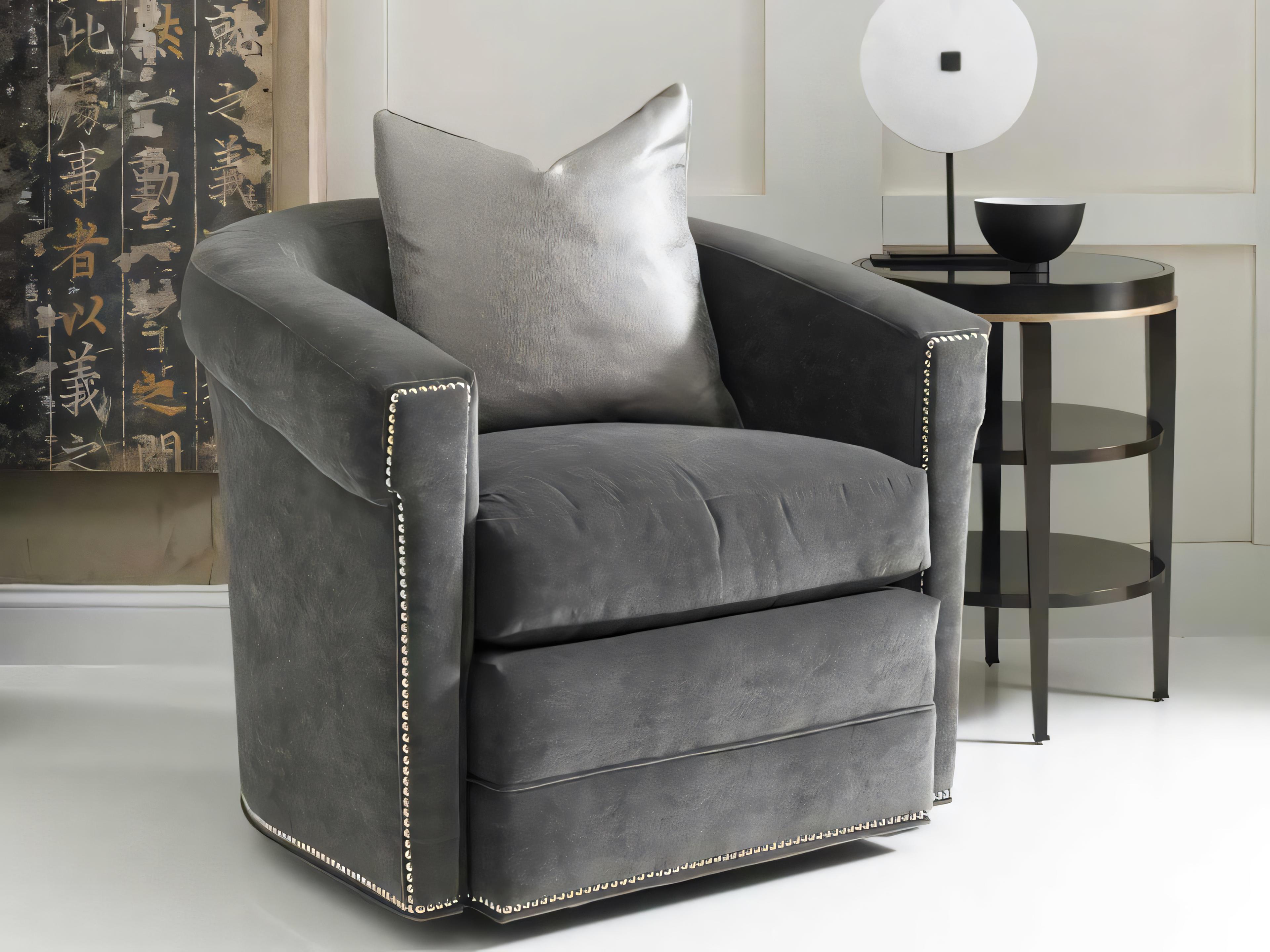 Hickory White Custom Elements Upholstery Swivel Gray Fabric Accent Chair