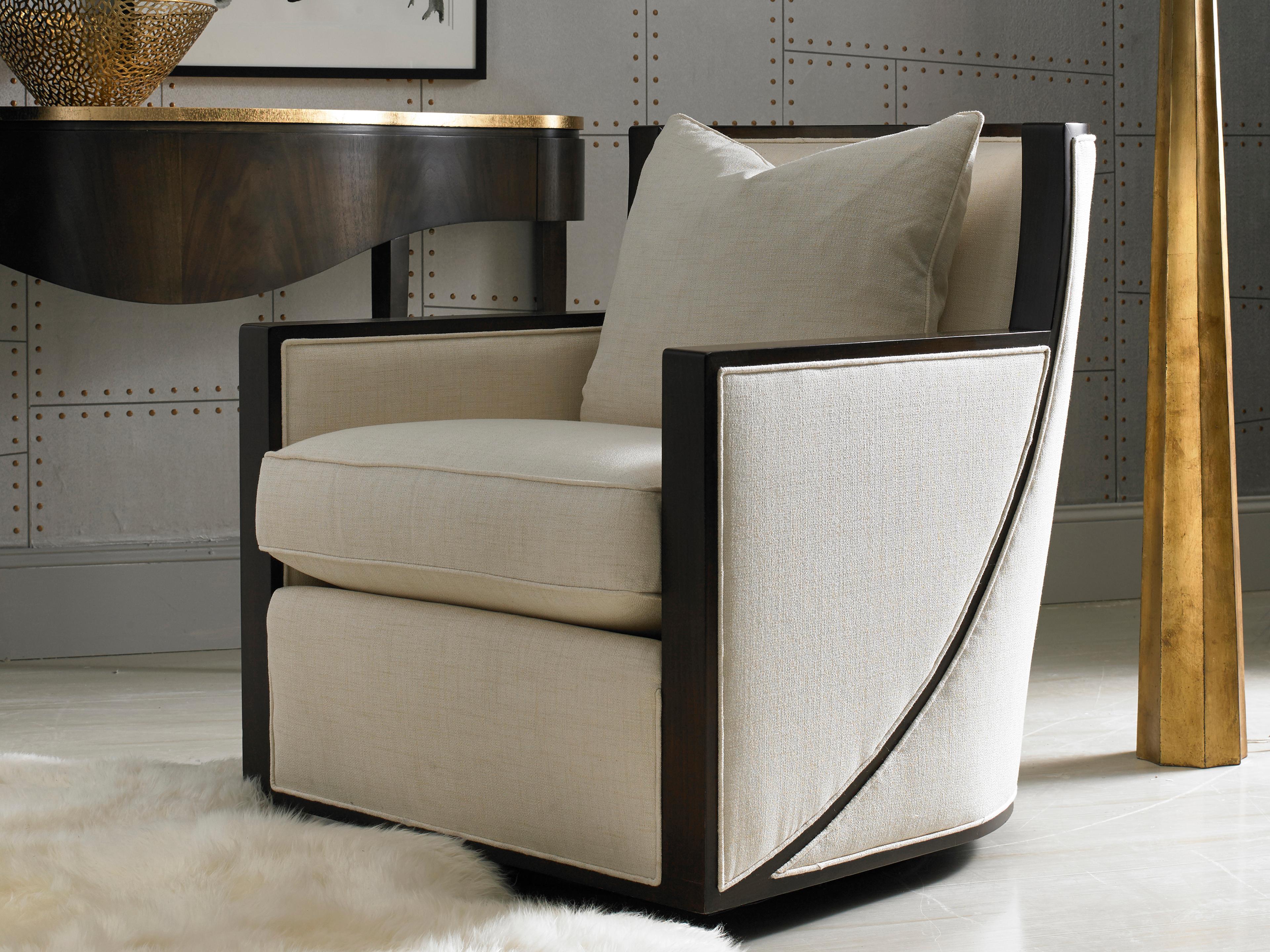 Hickory White Custom Elements Upholstery Swivel Beige Fabric Accent Chair