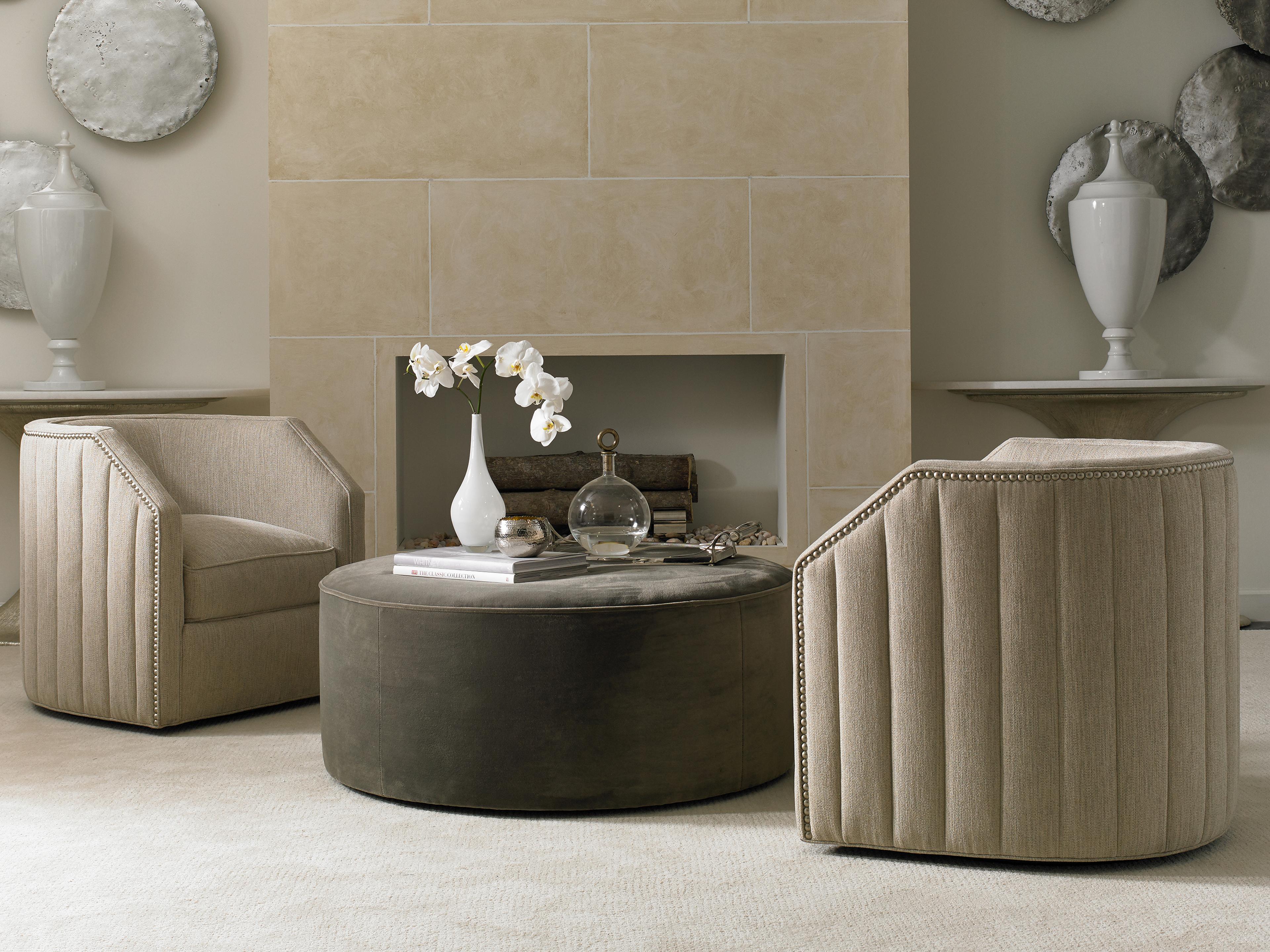 Hickory White Custom Elements Upholstery Swivel Beige Fabric Accent Chair