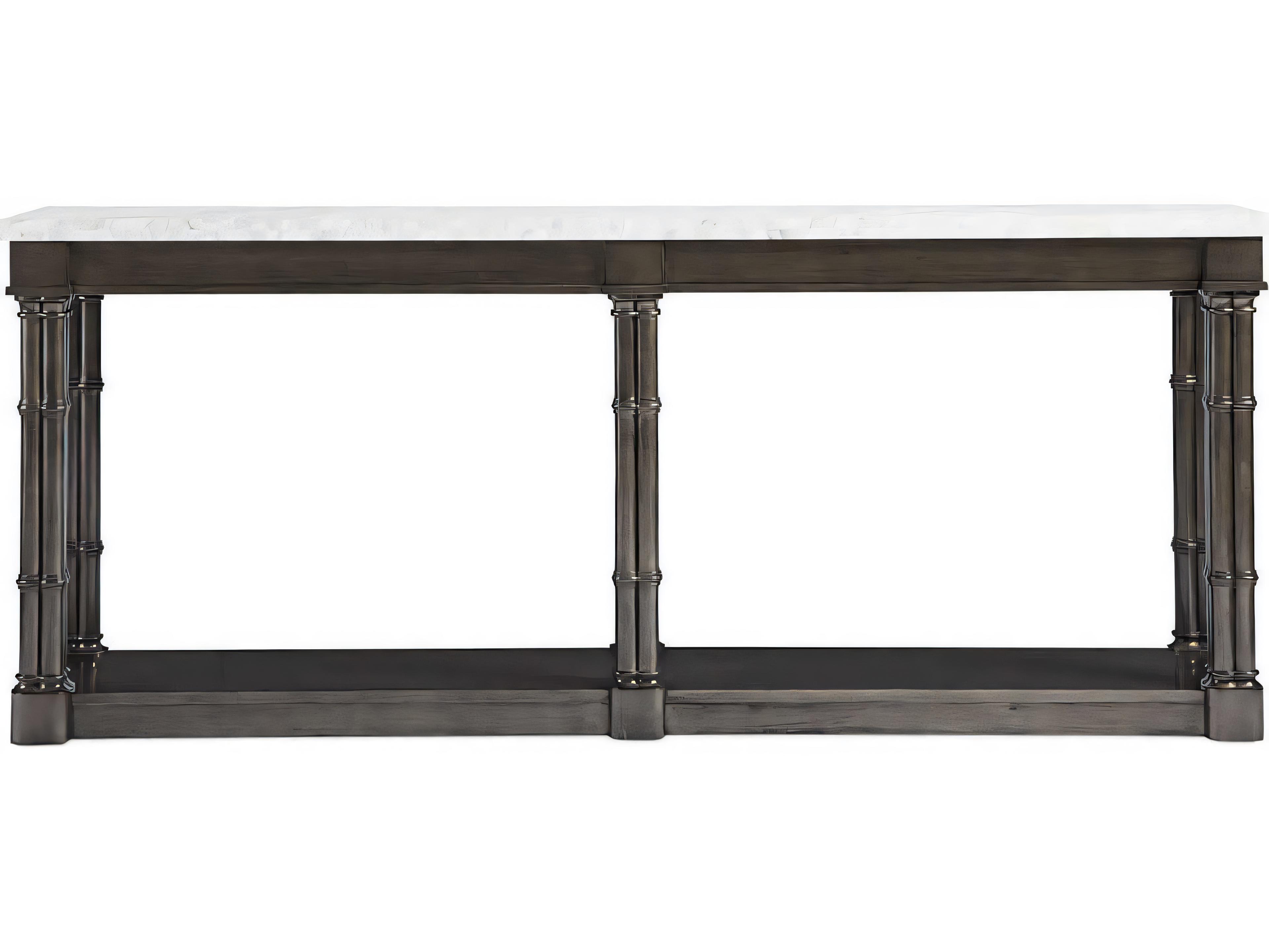 Hickory White Reimagine Rectangular Stone Black Nickel Console Table
