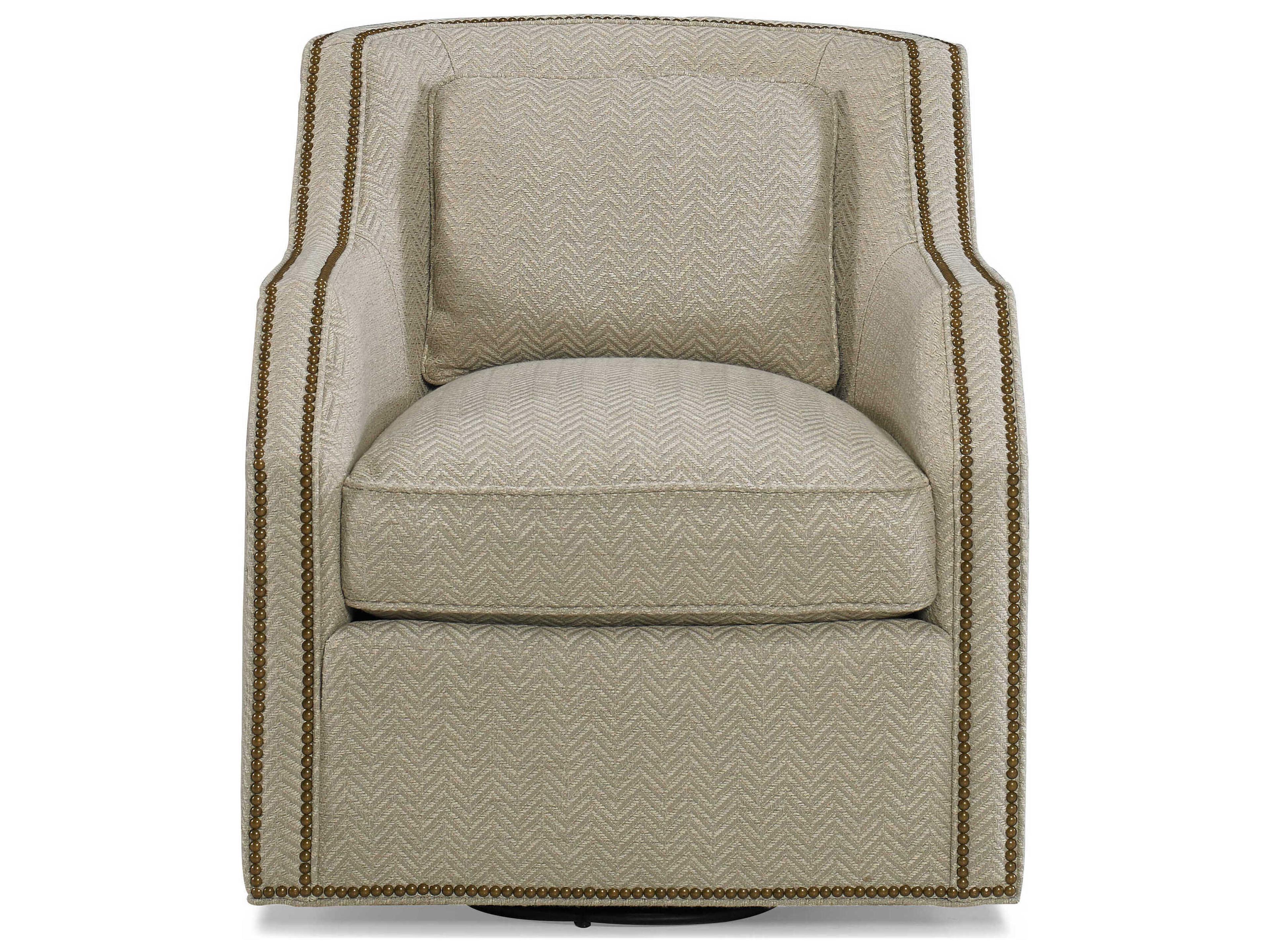Hickory White Custom Elements Upholstery Beige Fabric Miter Arm Swivel Accent Chair