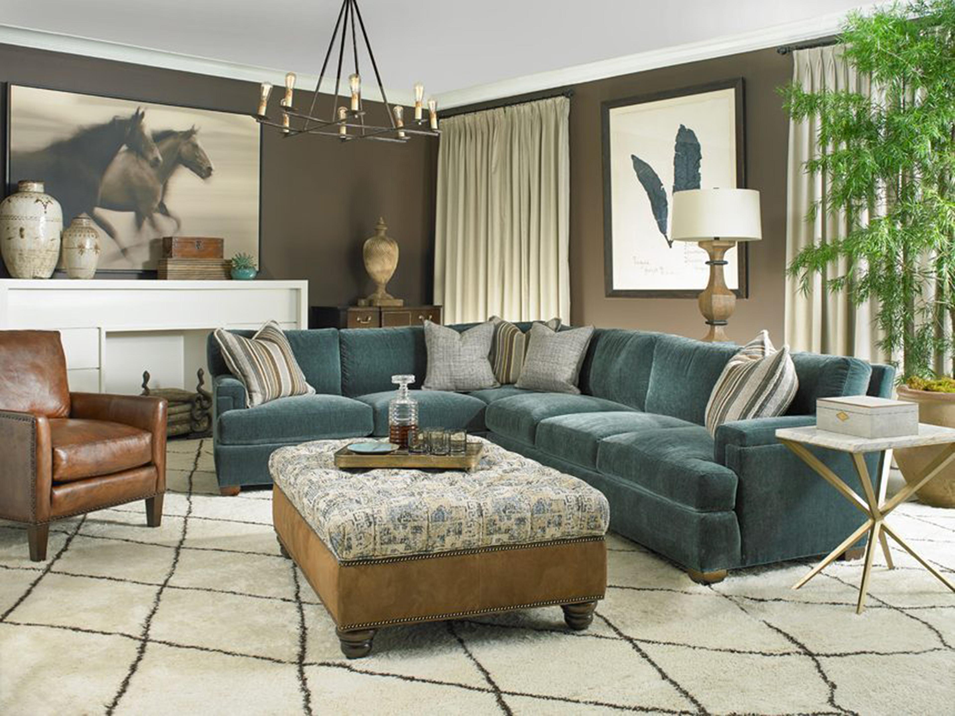 Hickory White Custom Elements Upholstery Carob Brown Blue Upholstered Sofa