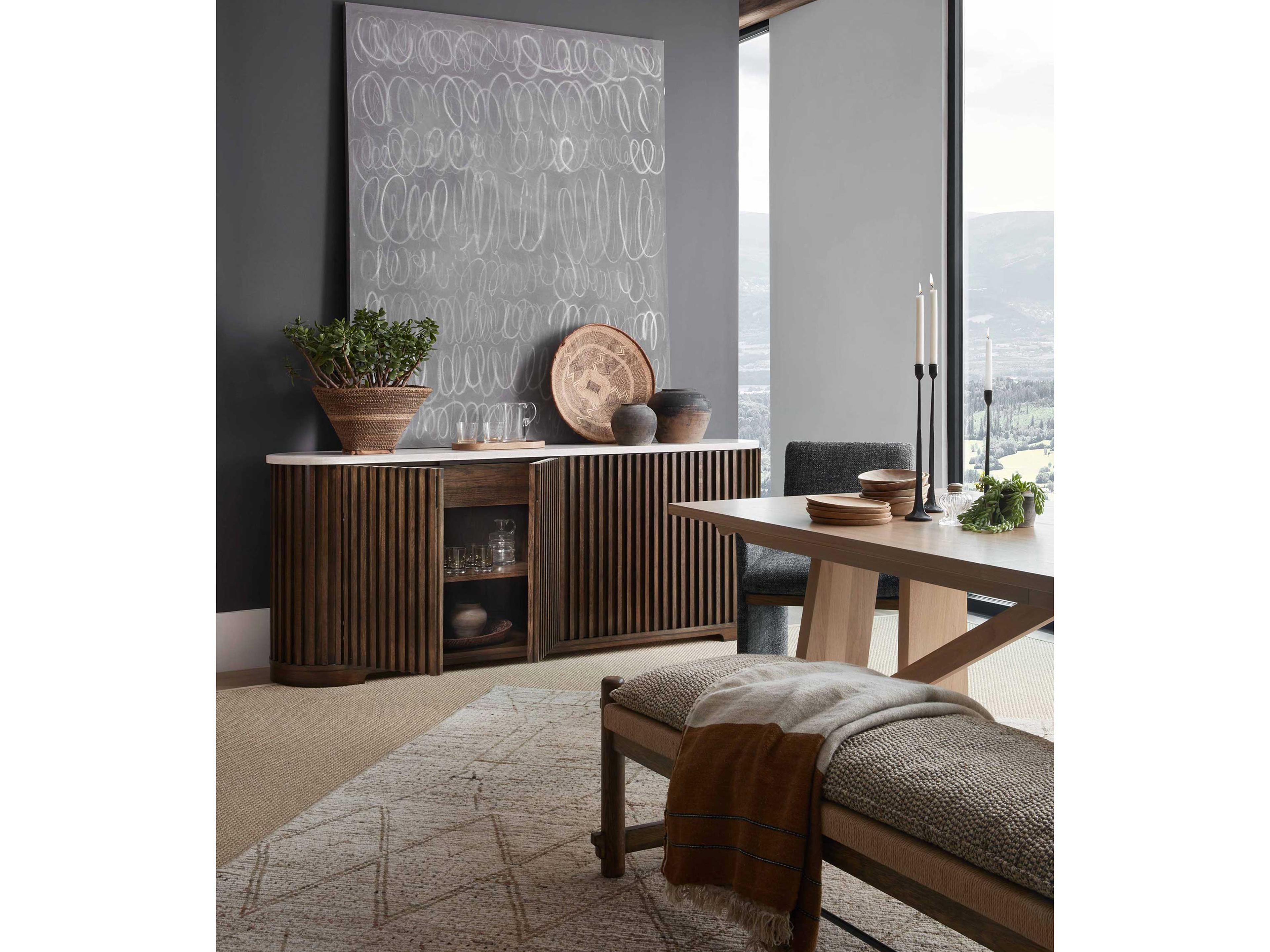 Hickory White Revival 81 88" Oak Wood Equestrian Brown Sideboard