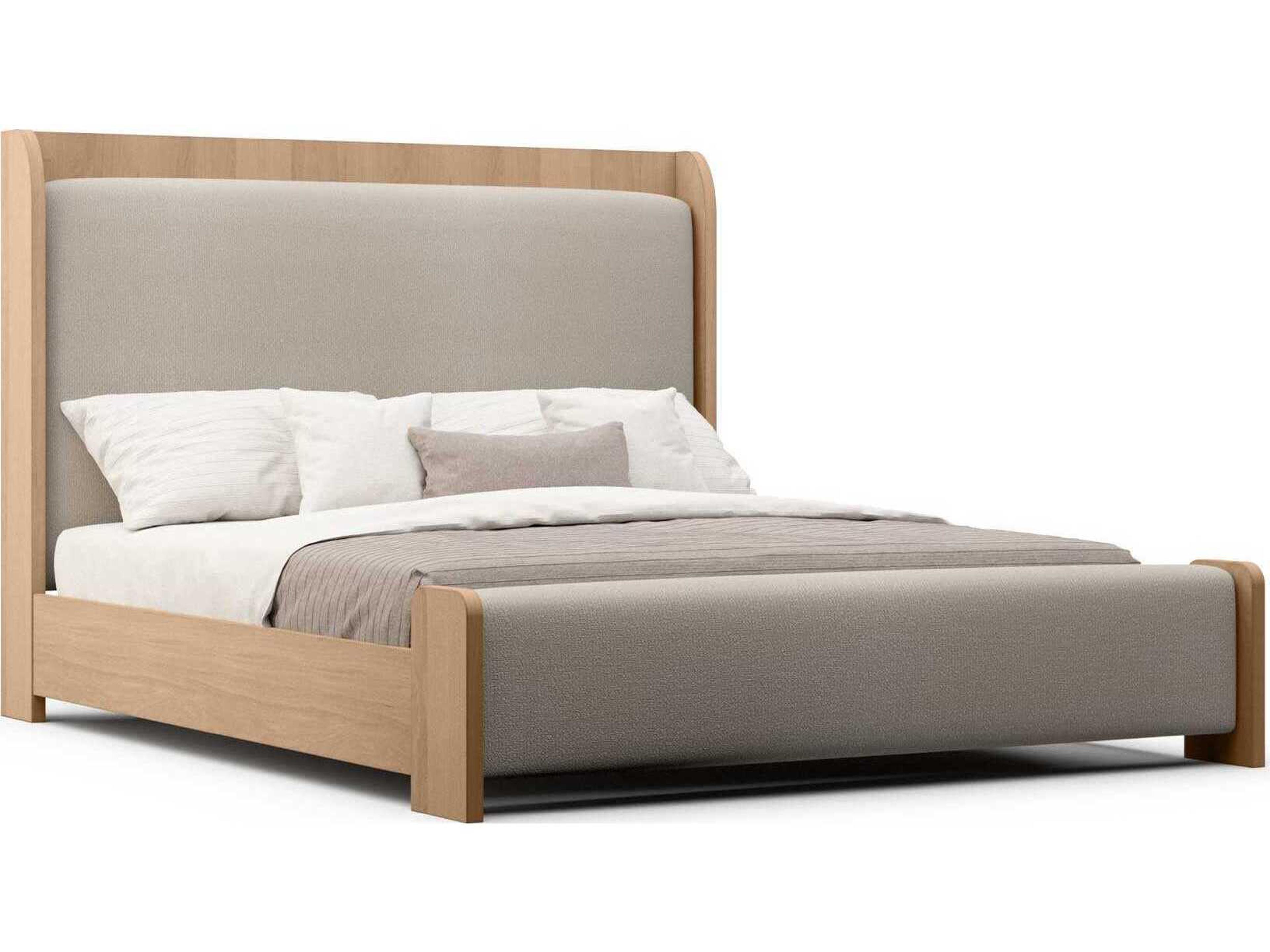 Revival 81 Beige Oak Wood Upholstered Frio King Panel Bed
