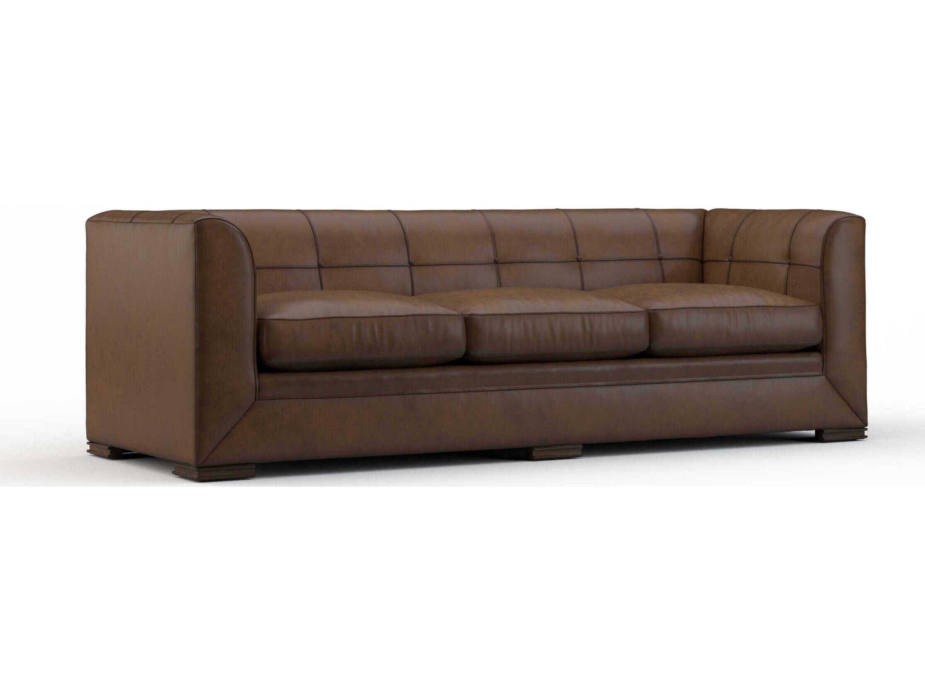 Custom Elements Upholstery Walnut Brown Leather Sofa