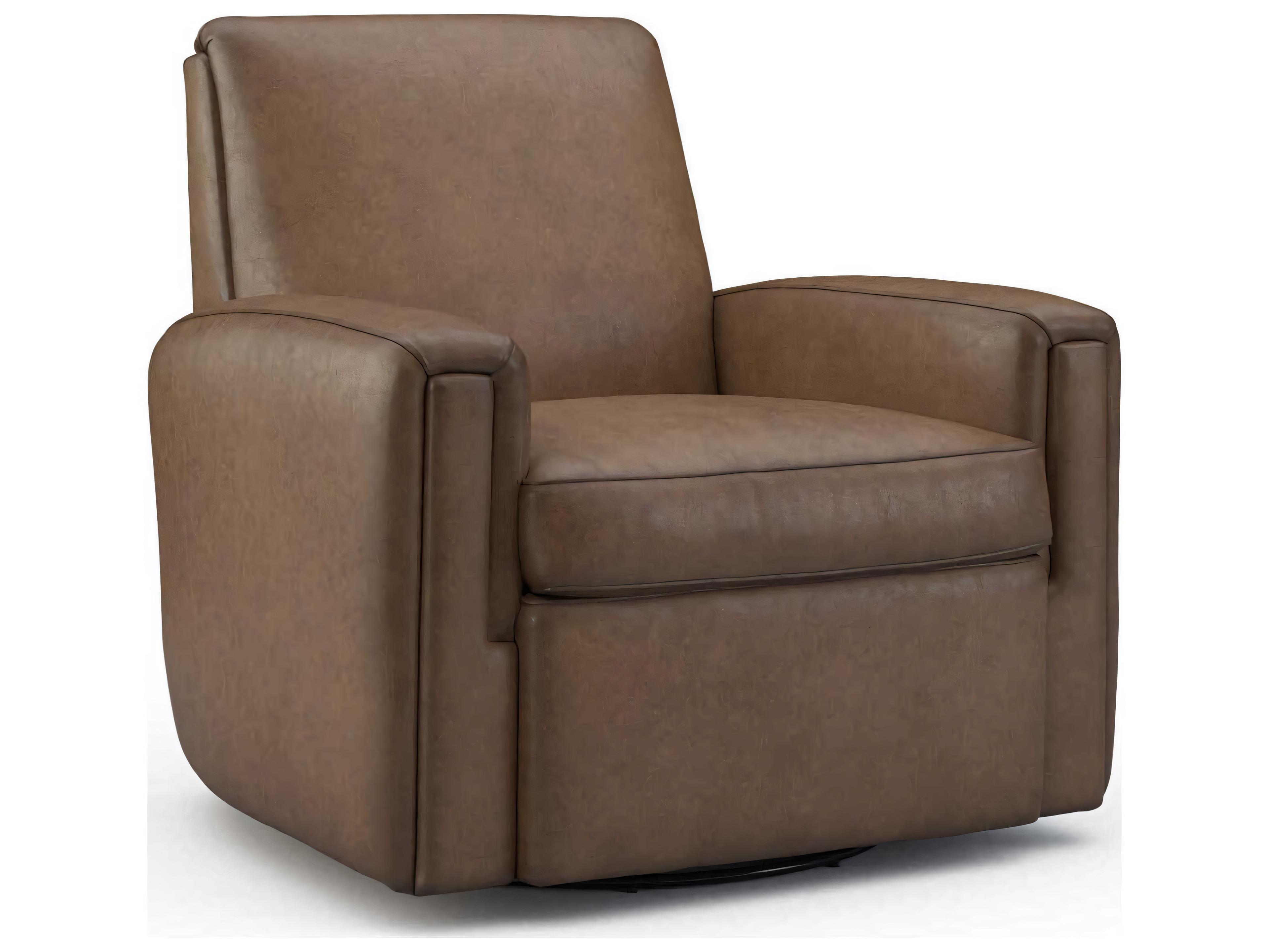 Custom Elements Upholstery Swivel Brown Leather Accent Chair