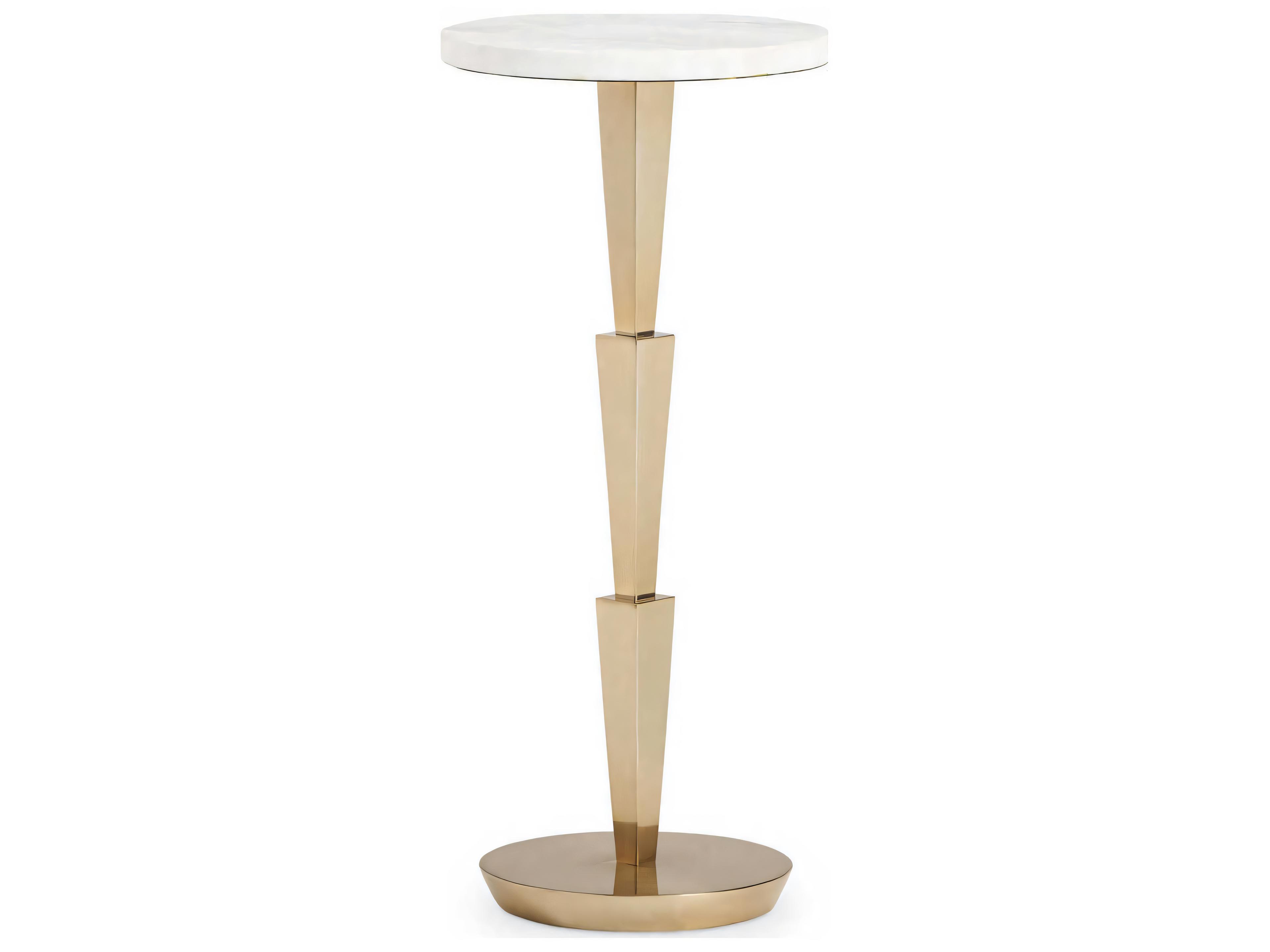 Hickory White Avanate Spot Round Marble Honed Volakas Satin Brass End Table