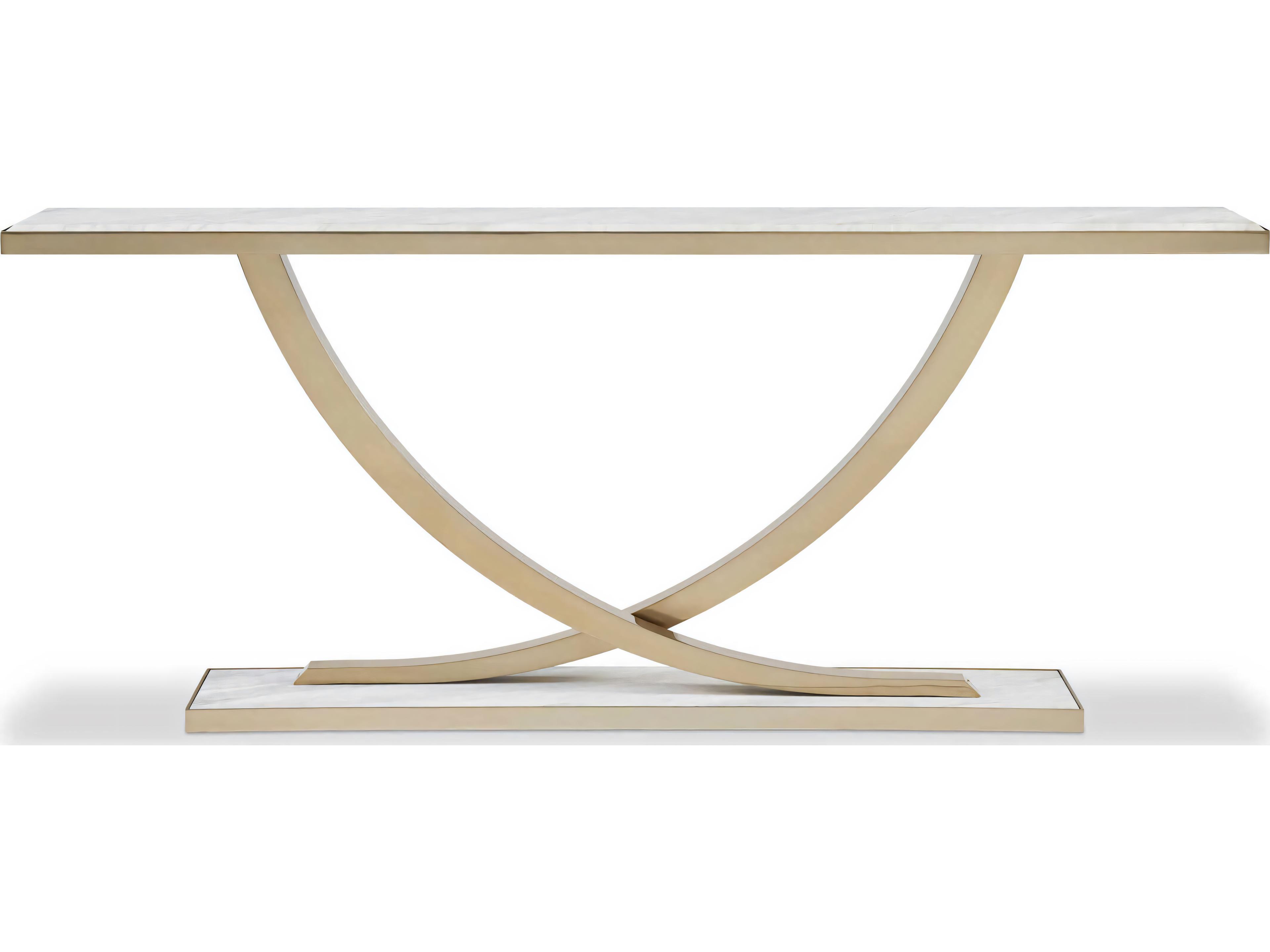 Hickory White Rectangular Marble Honed Volakas Satin Brass Solana Console Table