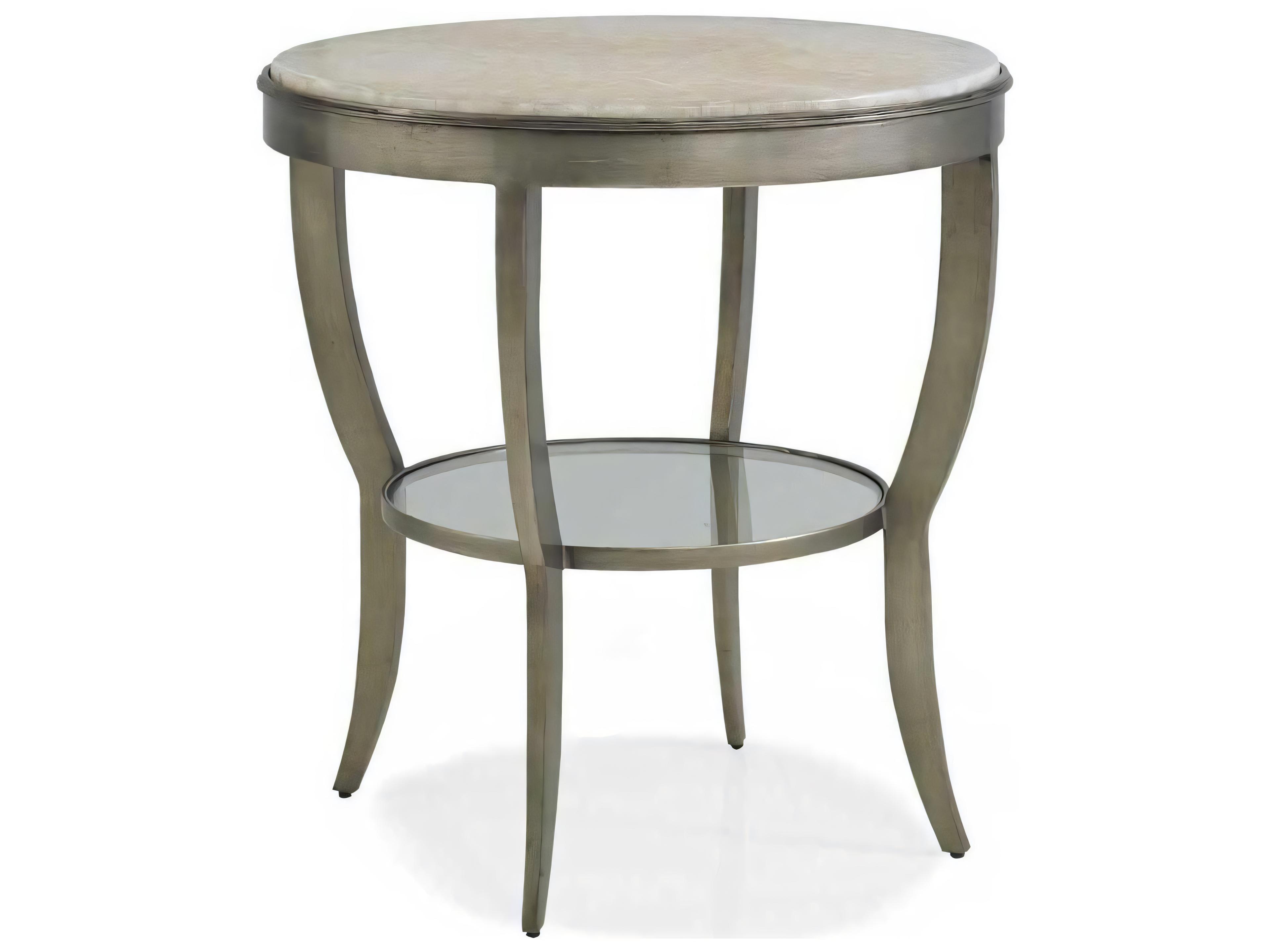 A La Carte Round Stone Champagne Onyx Central End Table