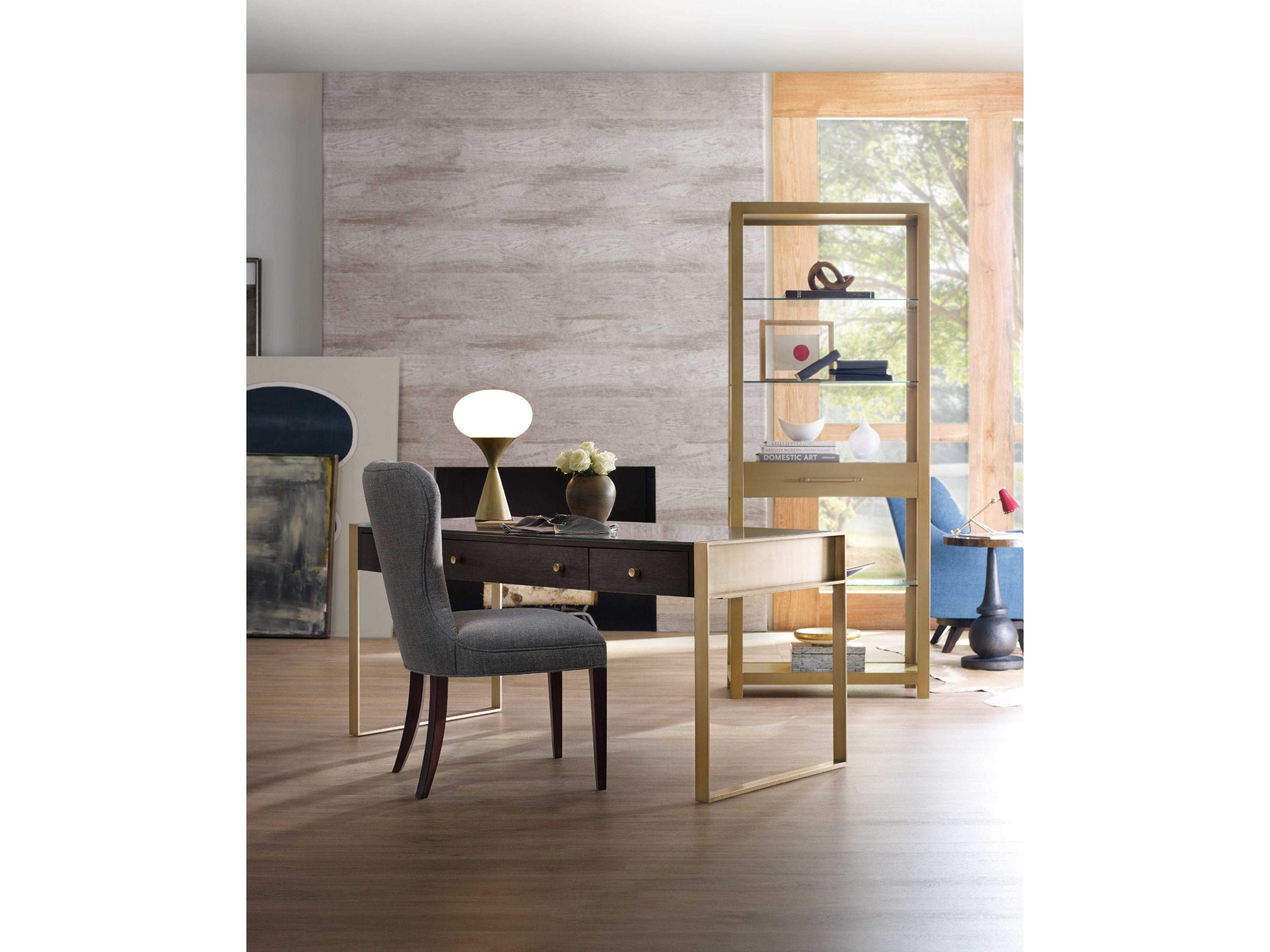 Luxecor Heritage Midnight With Glass Brown Oak Wood Writing Desk