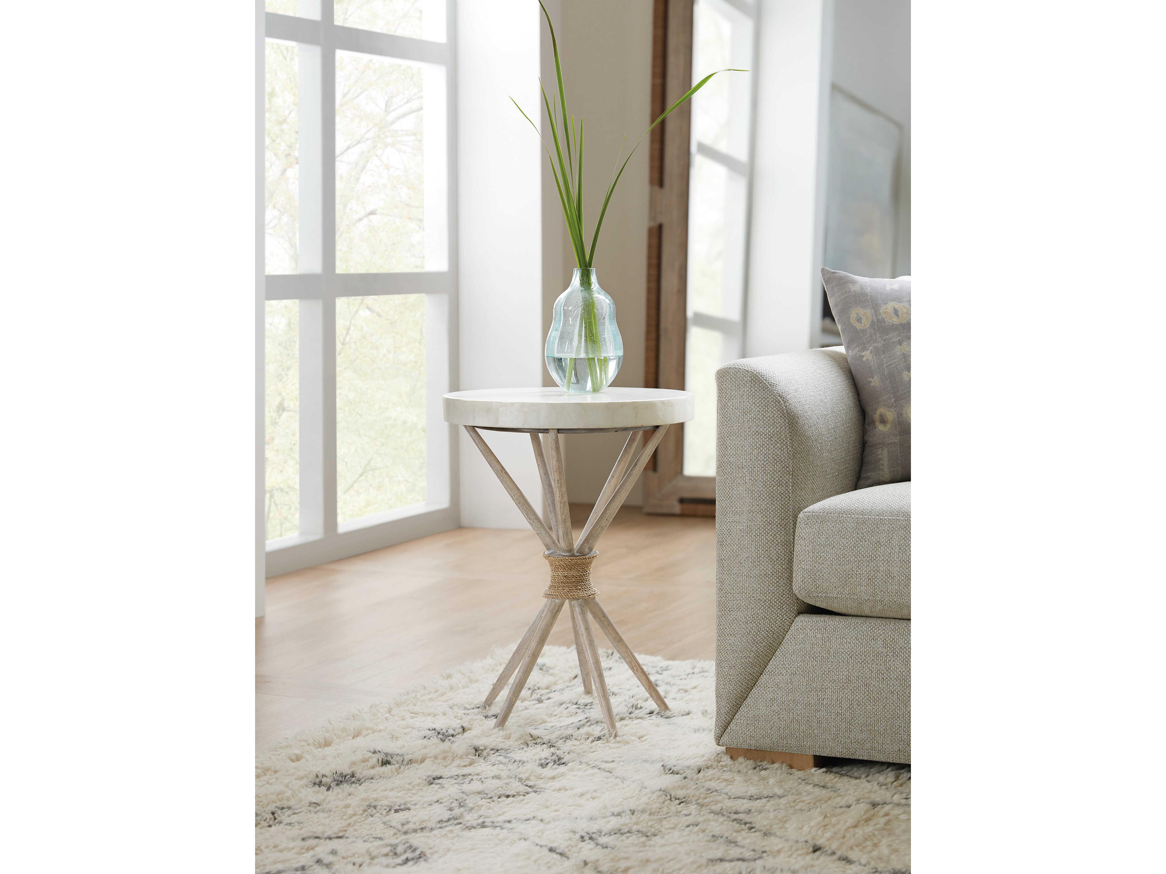 Luxecor Heritage Round Capiz Shell Buff Almond End Table