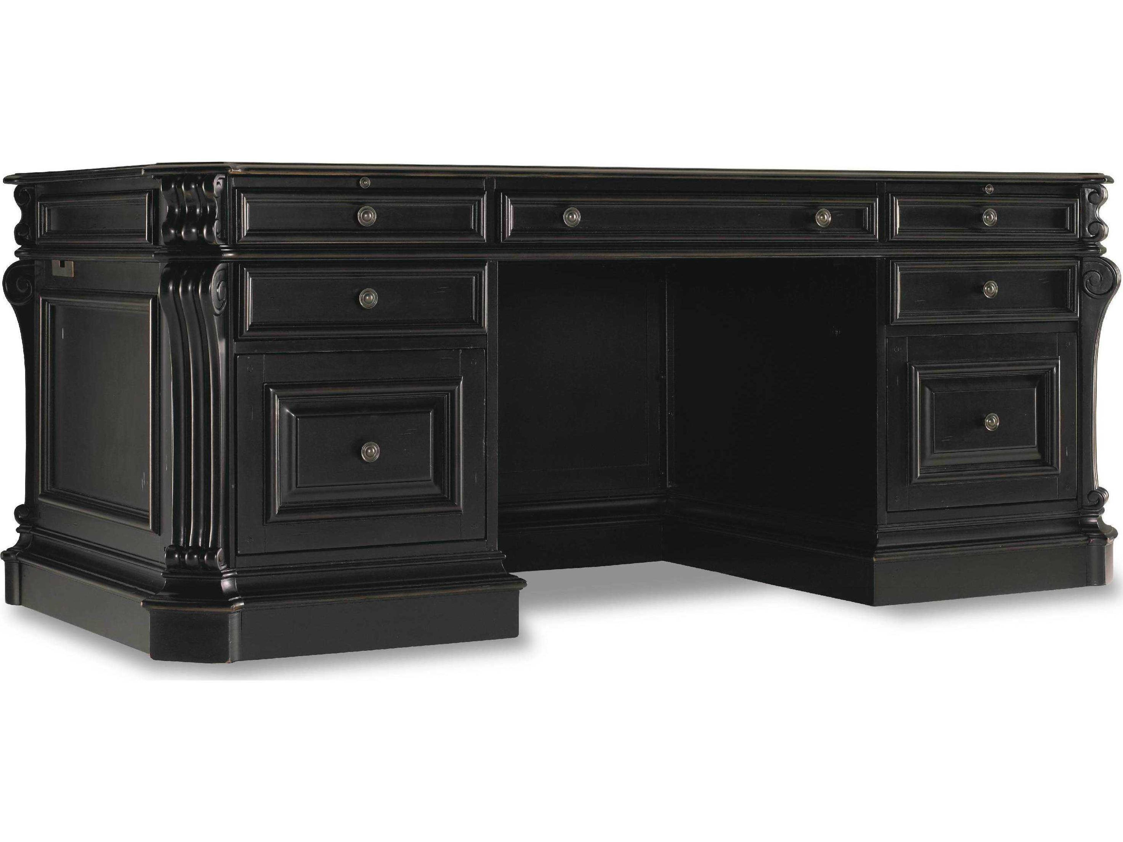 Telluride Black Hardwood Executive Desk with Leather Panels