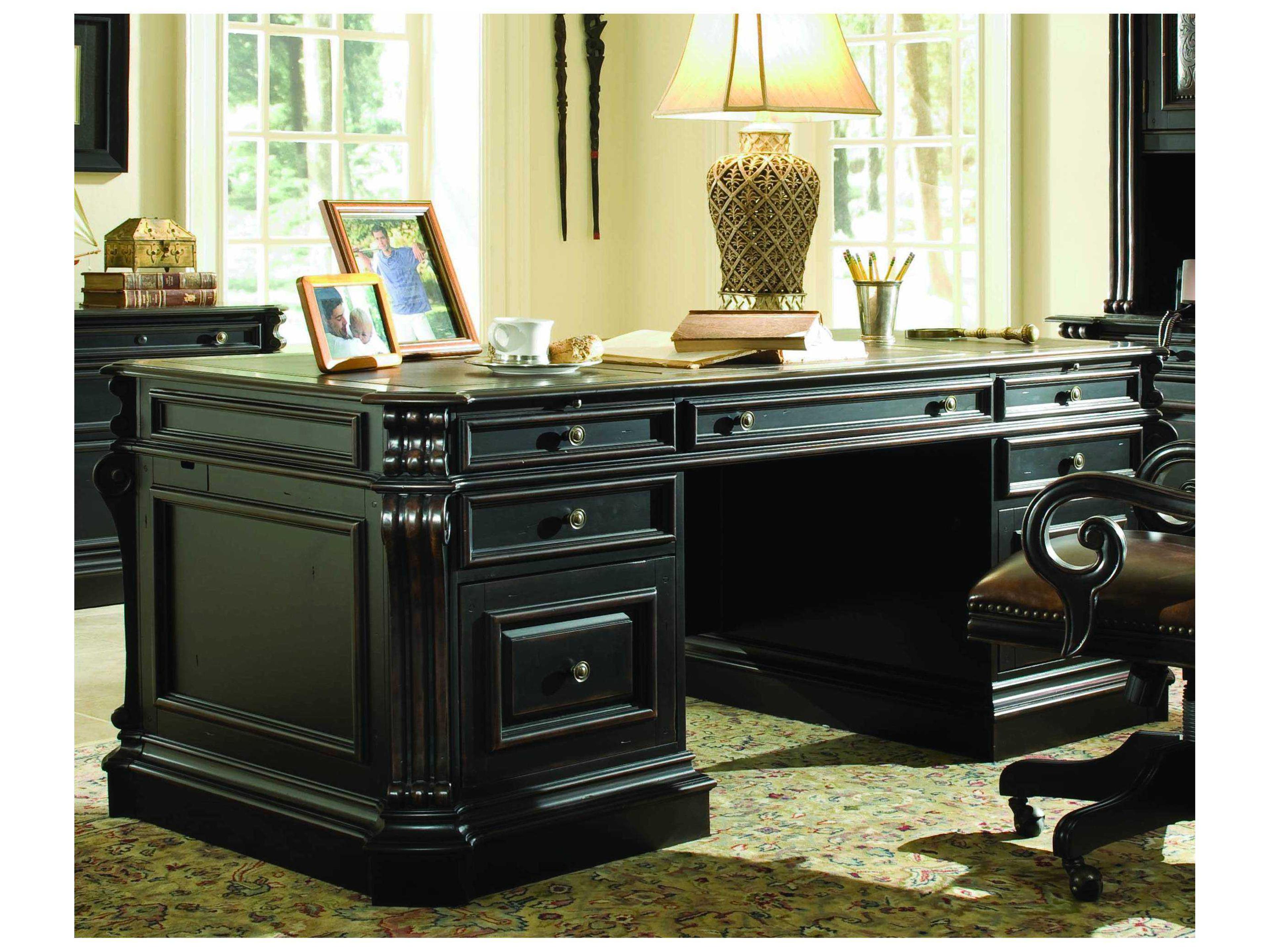 Luxecor Heritage Black Hardwood Executive Desk with Wood Panels