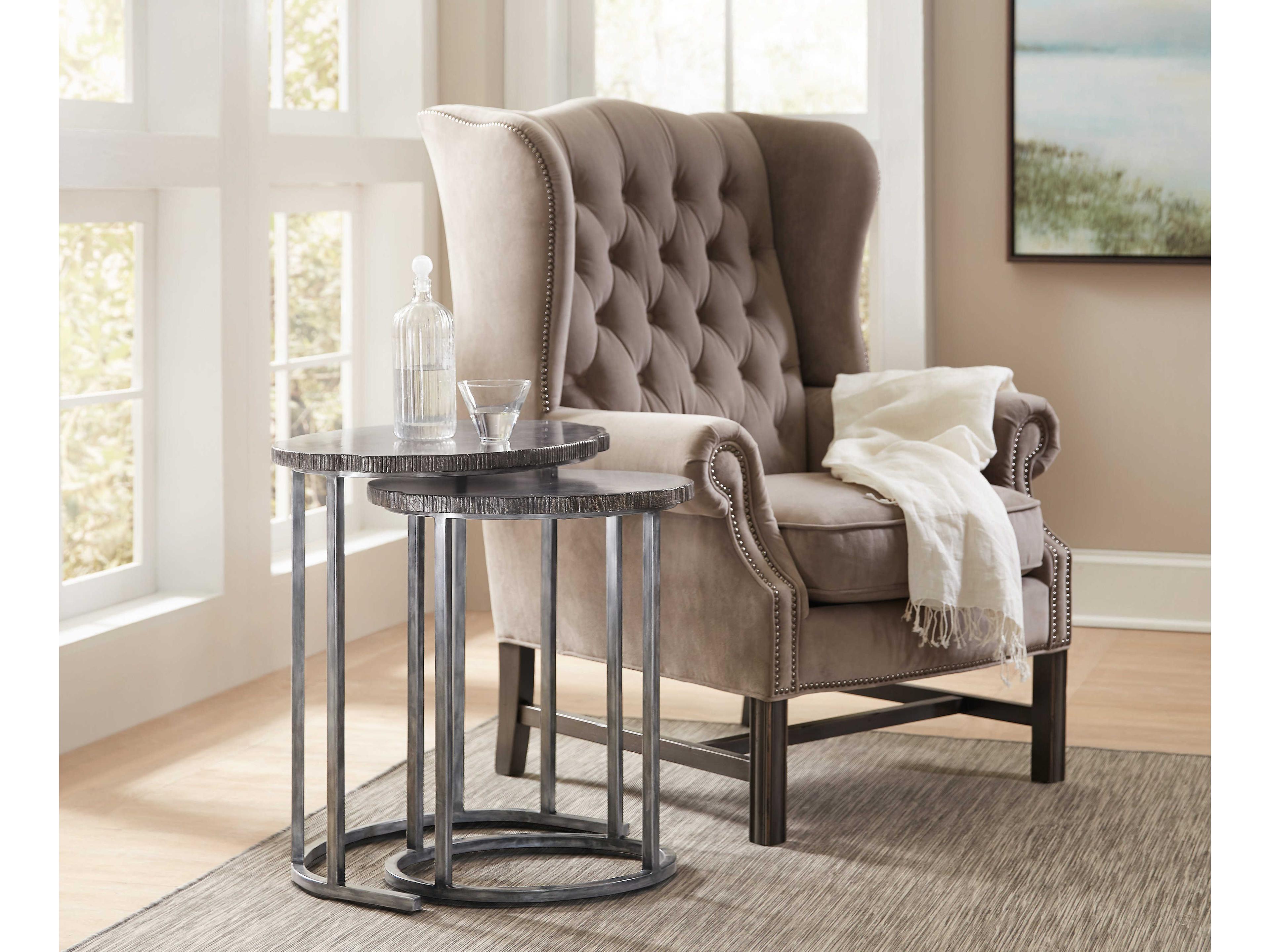 Hooker Furniture Nesting Oval Stone Brass Lacquer End Table