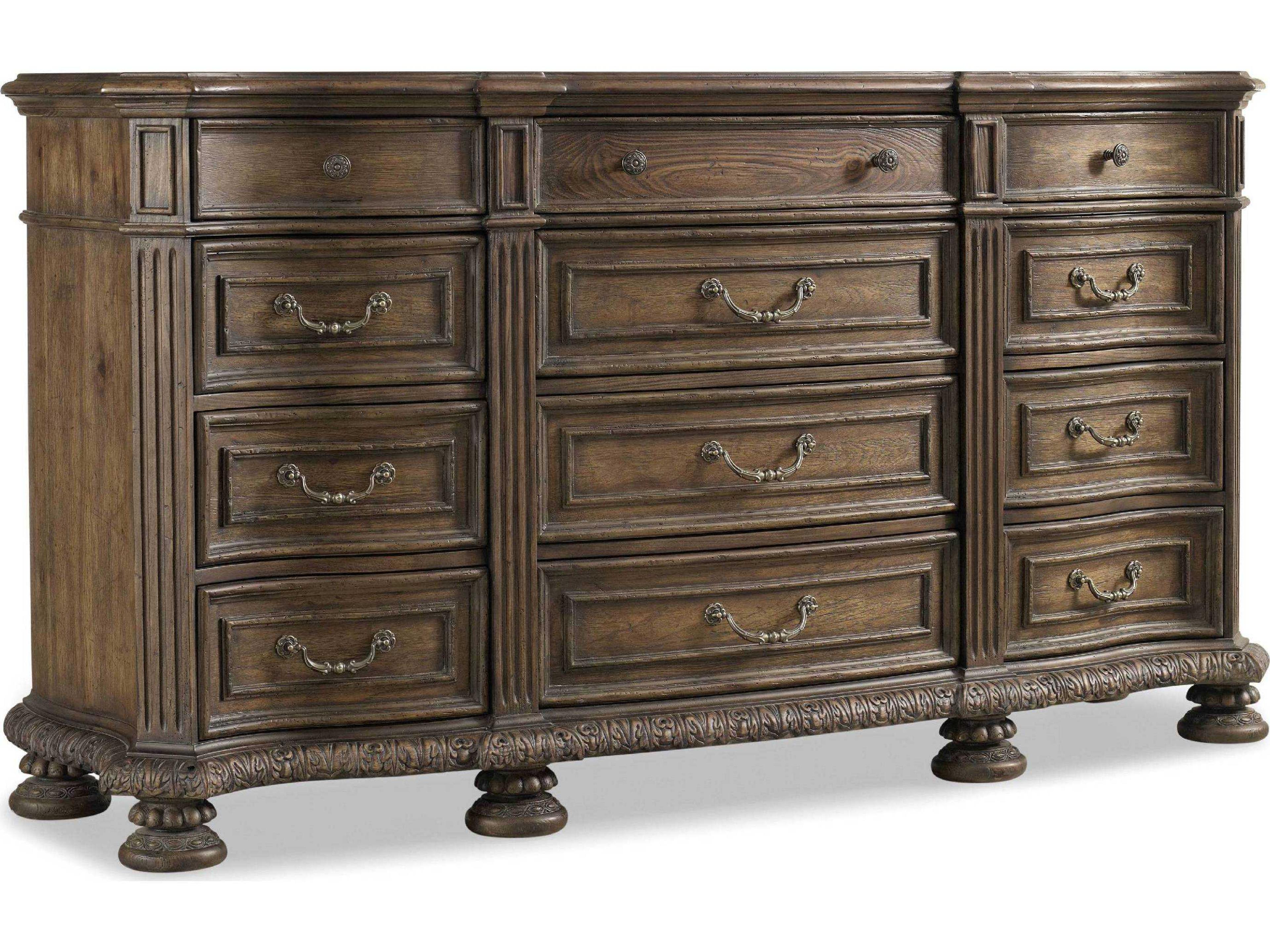 Rhapsody 12-Drawer Traditional Dresser in Rustic Walnut Finish