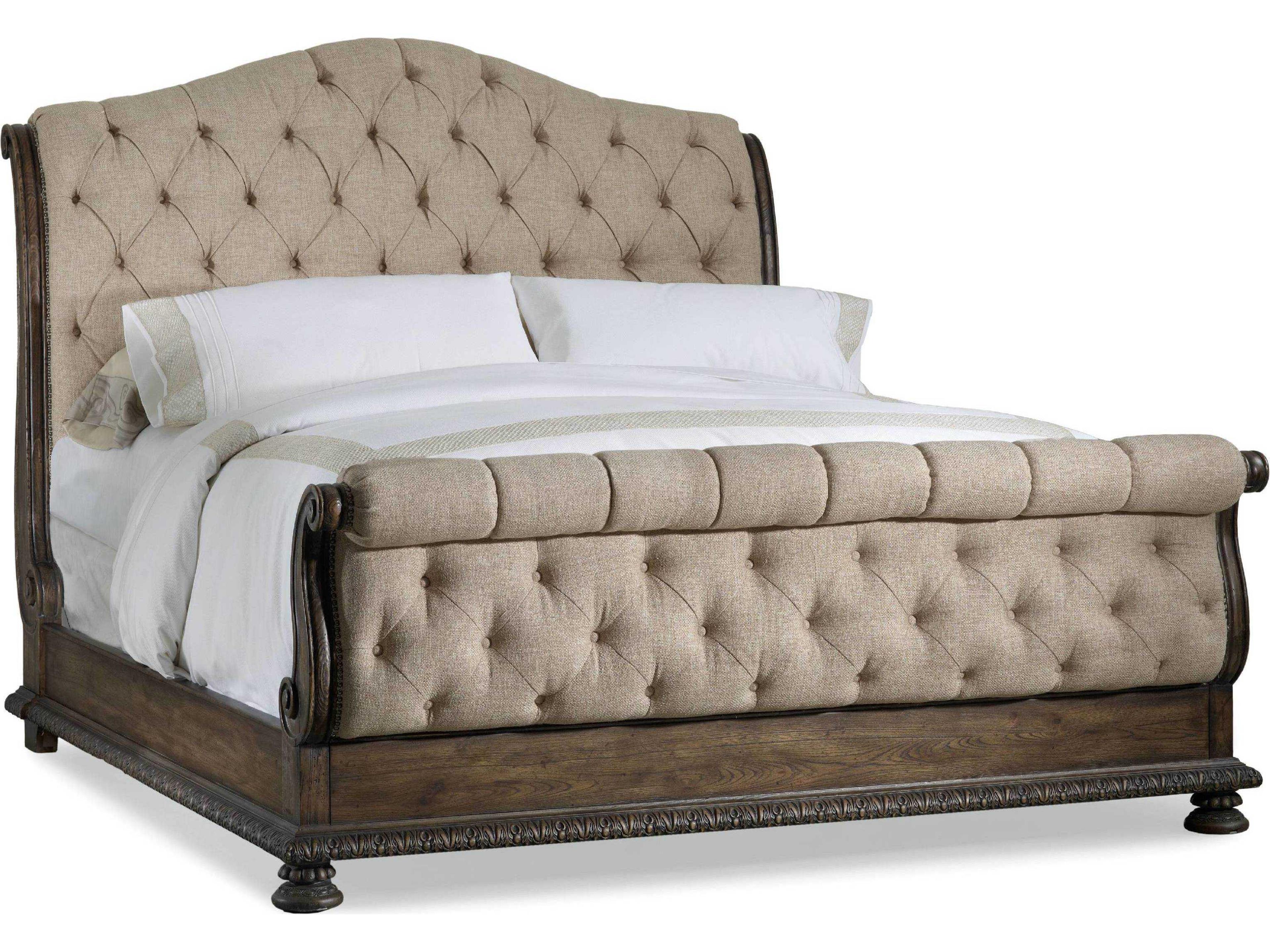 Hooker Furniture Rhapsody Aurora Ecru Rustic Walnut Beige Hardwood Upholstered King Sleigh Bed
