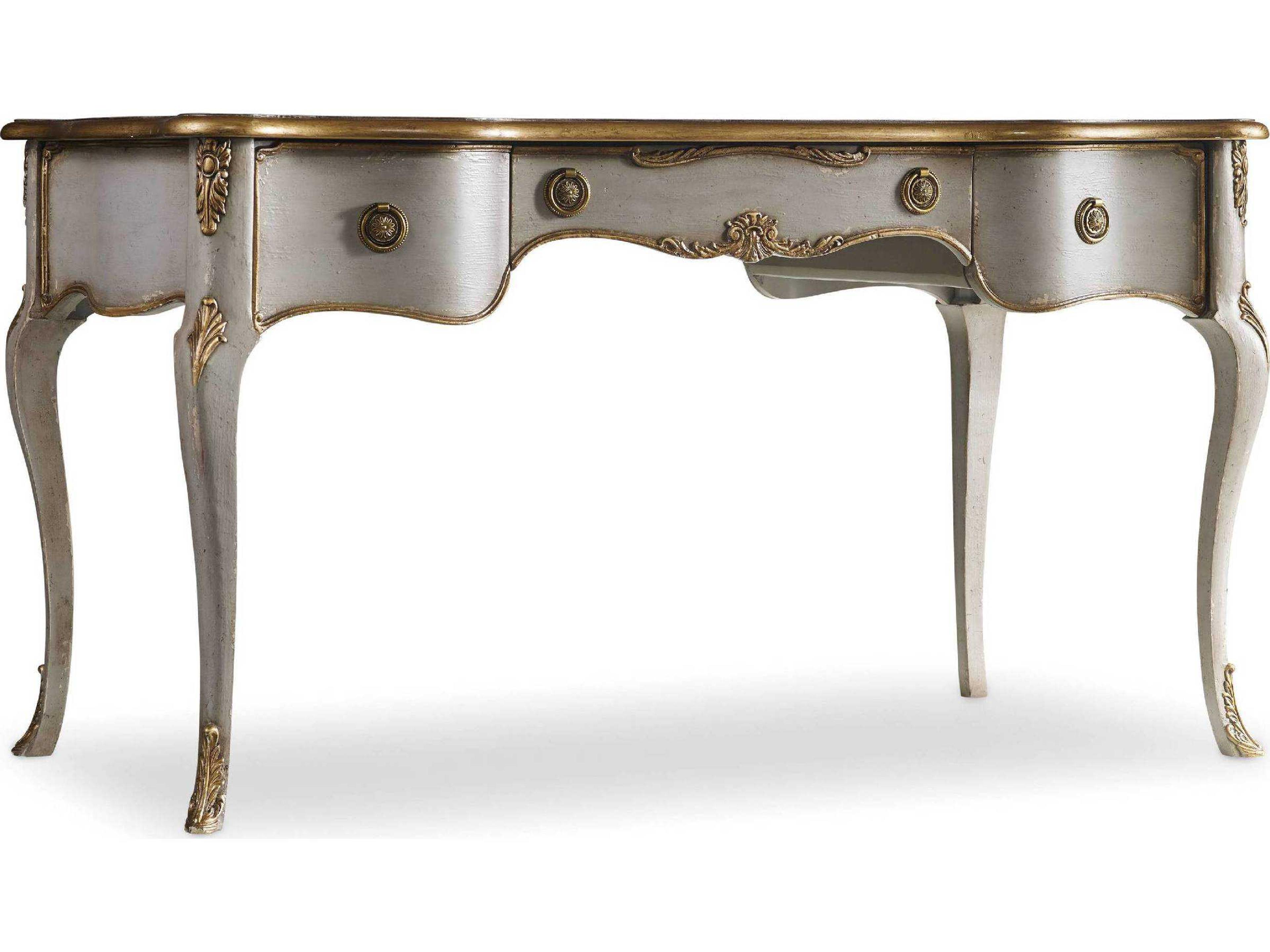 5198-10 54-Inch French Style Writing Desk in Gray with Gold Accents