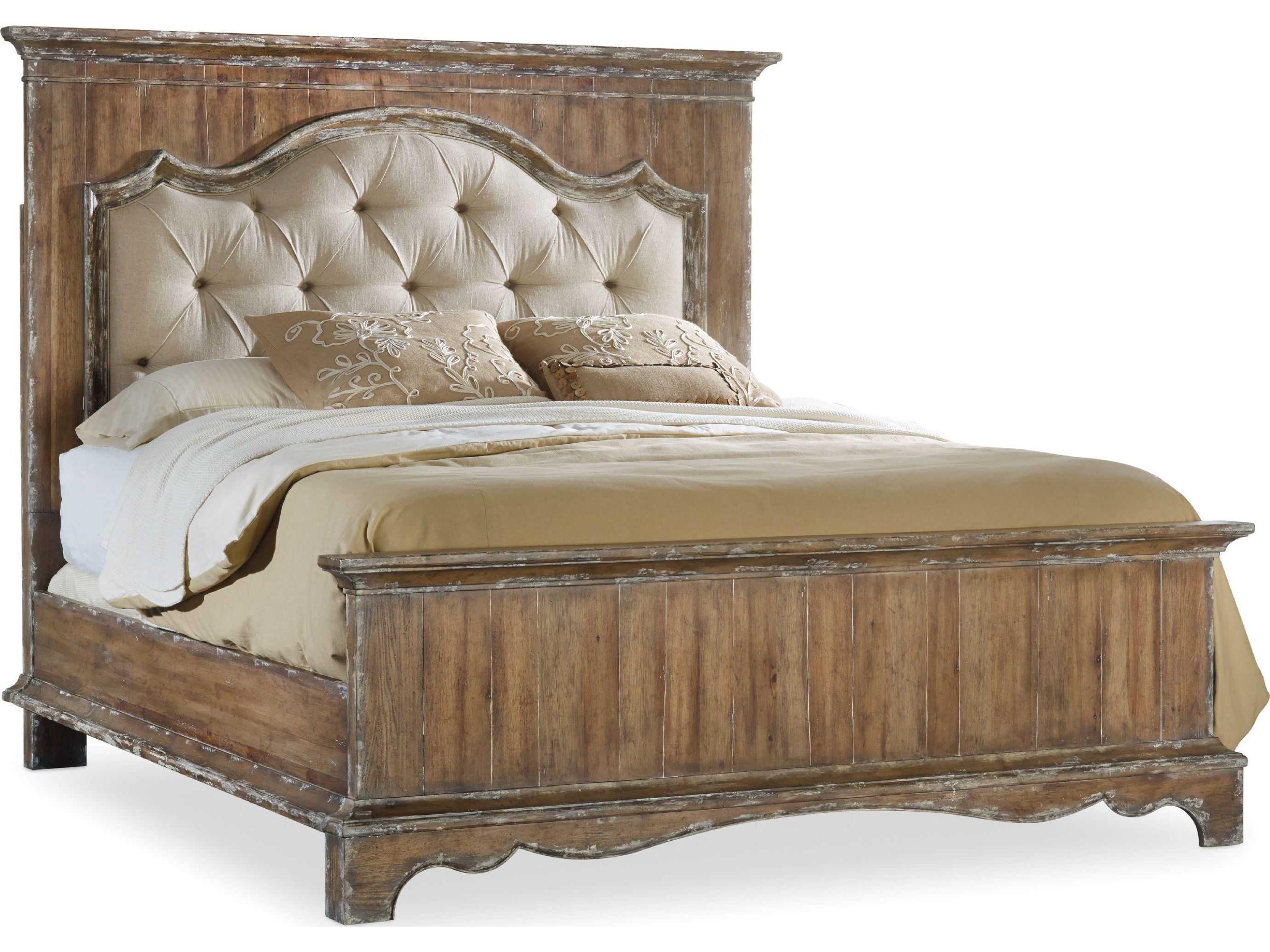 Heritage Brown Hardwood Upholstered King Panel Bed