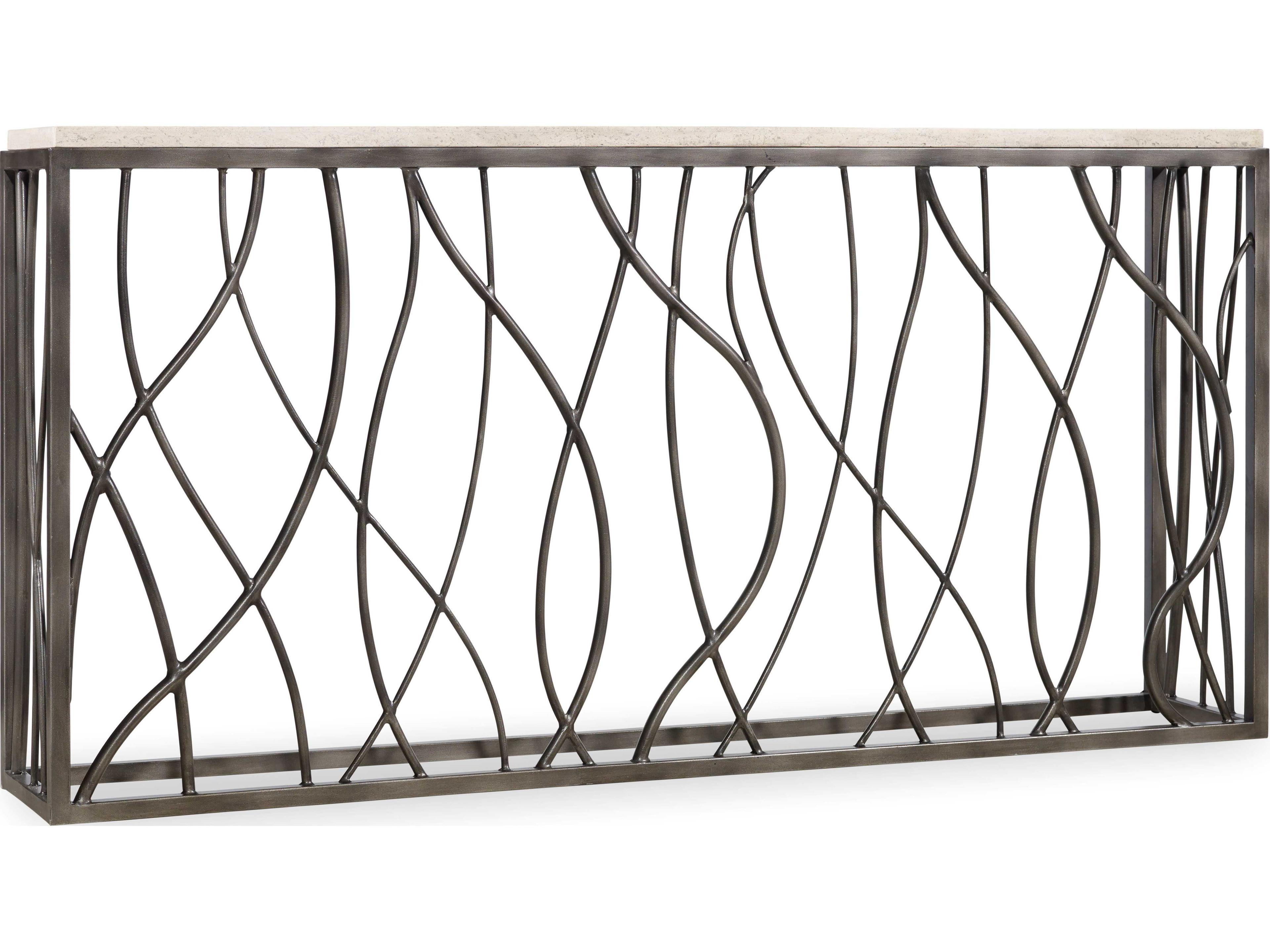 5373 Organic Modern Console Table with Travertine Marble Top and Steel Base