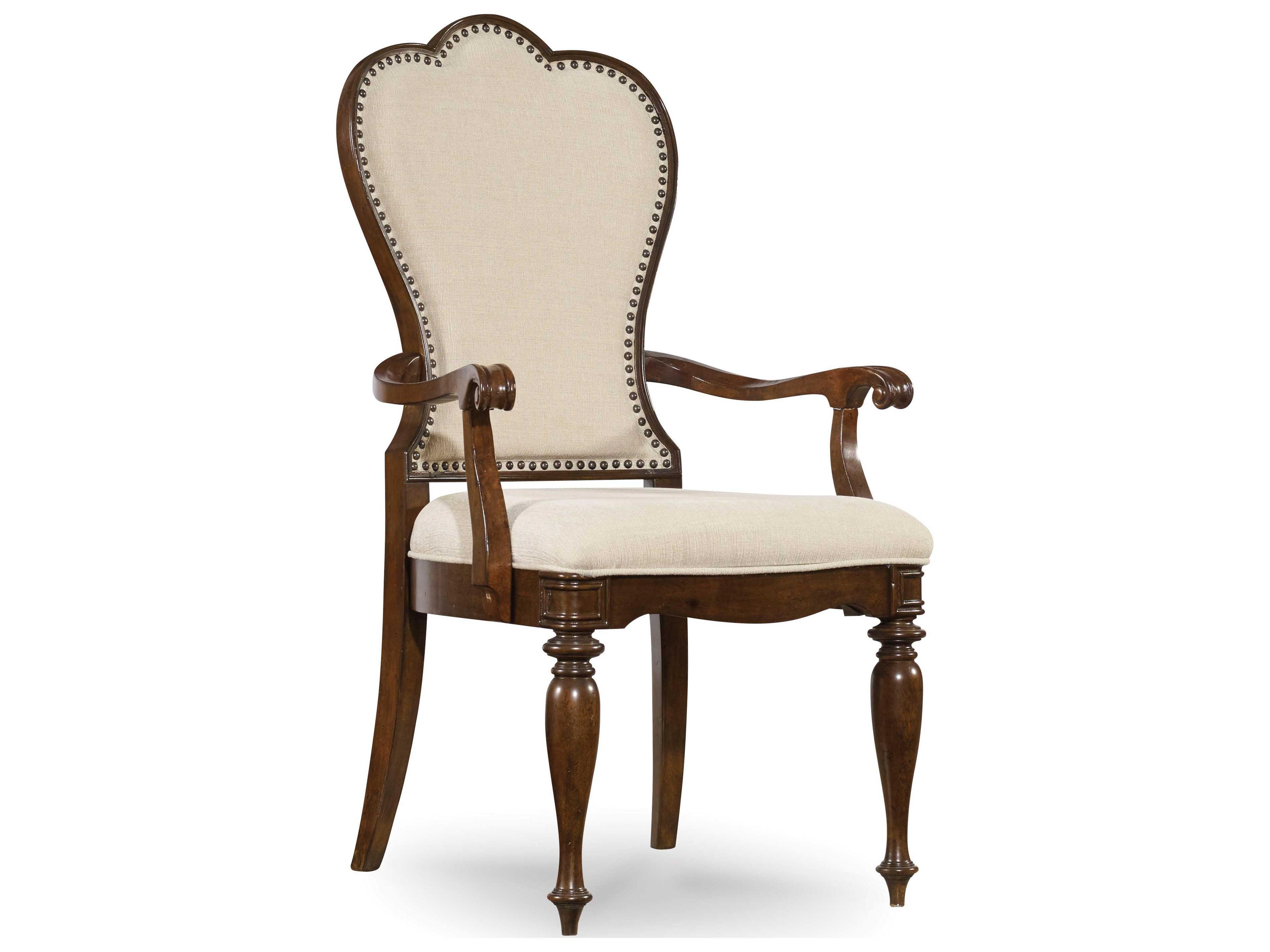 Leesburg Mahogany Wood Brown Upholstered Arm Dining Chair