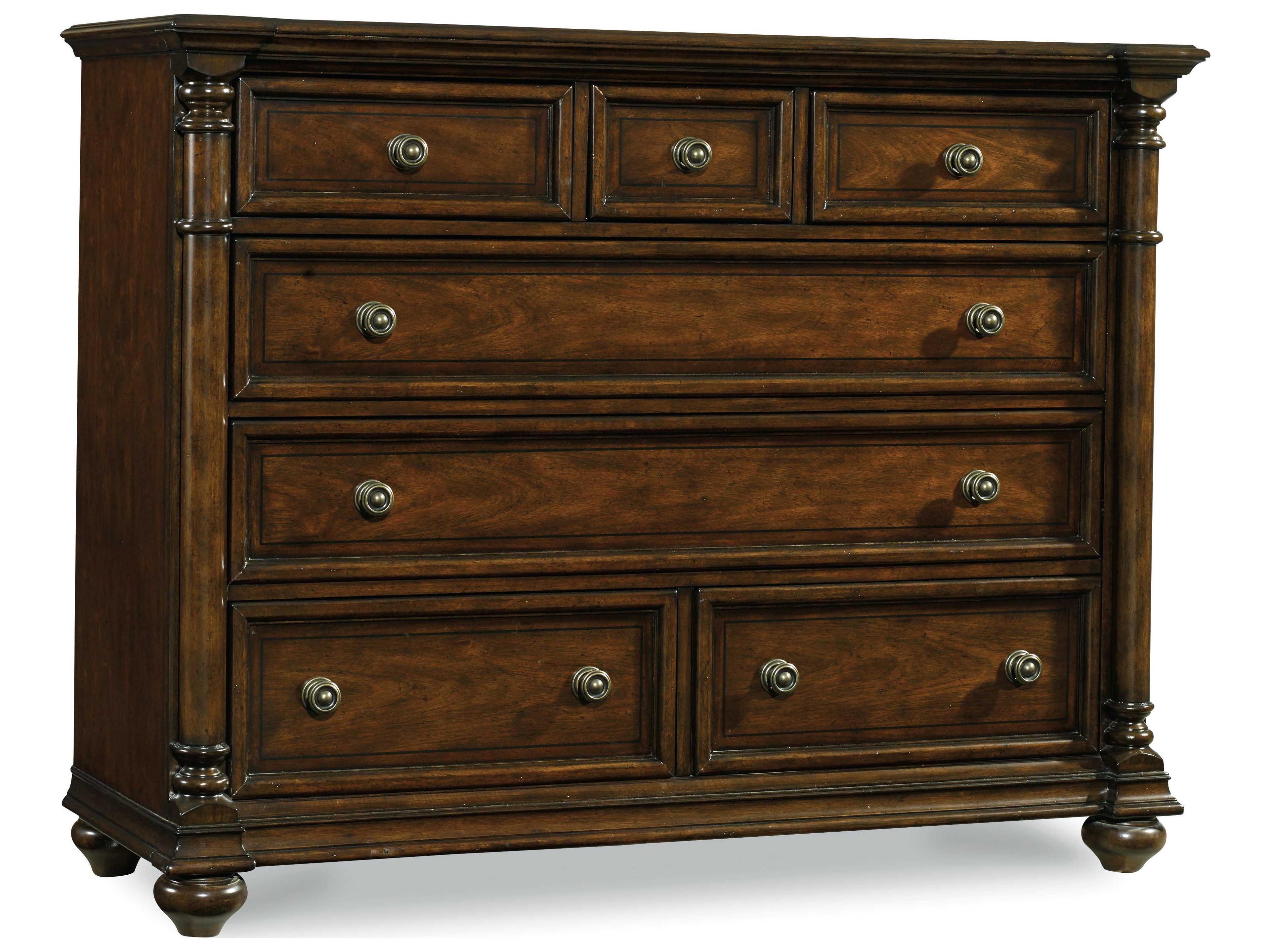 Leesburg Bureau 7-Drawers Brown Mahogany Wood Double Dresser