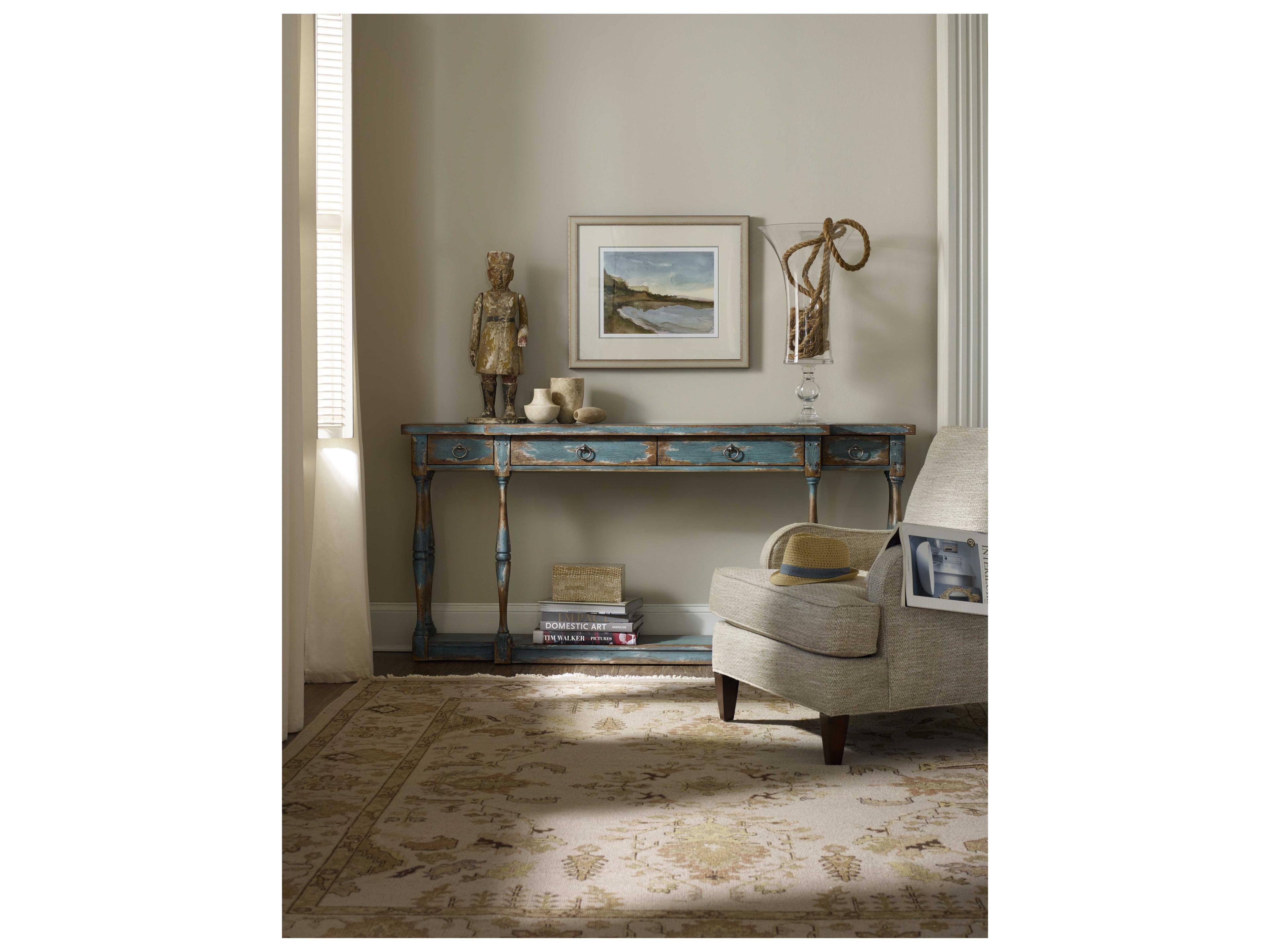 Hooker Furniture Sanctuary Rectangular Wood Sky High Azure Blue Console Table