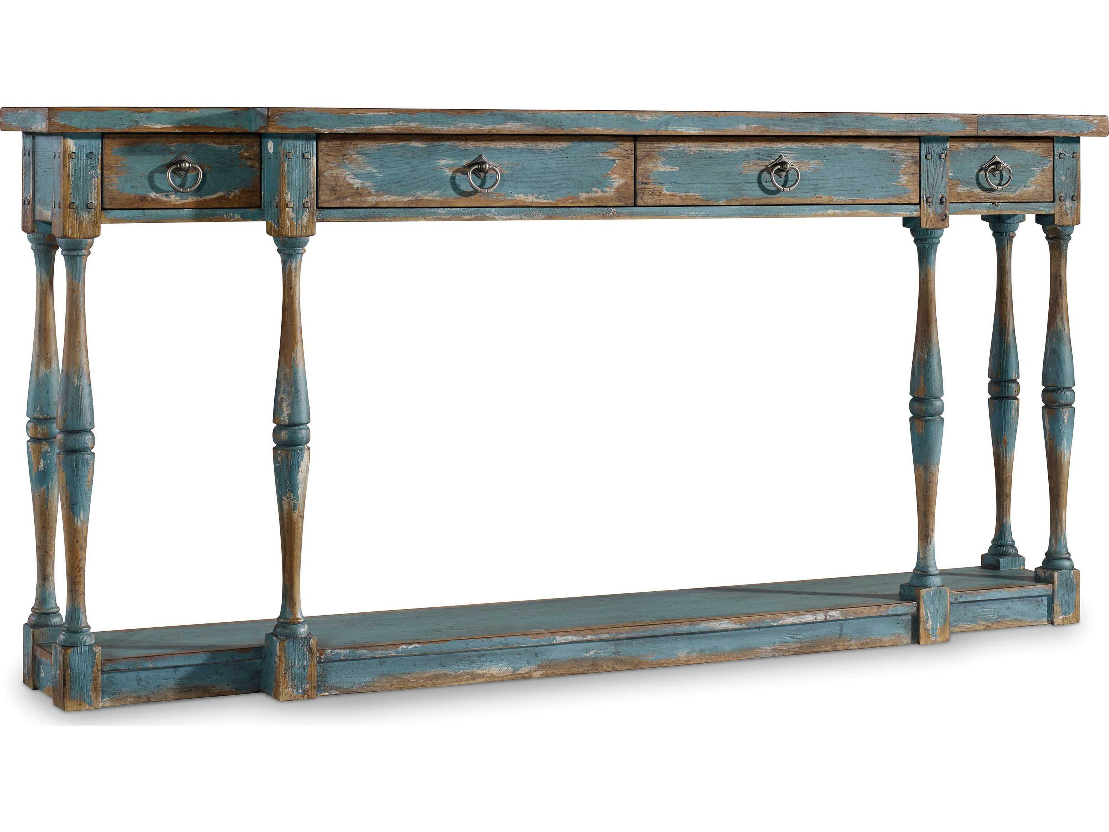 Sanctuary Four-Drawer Thin Console Table in Sky High Azure Blue
