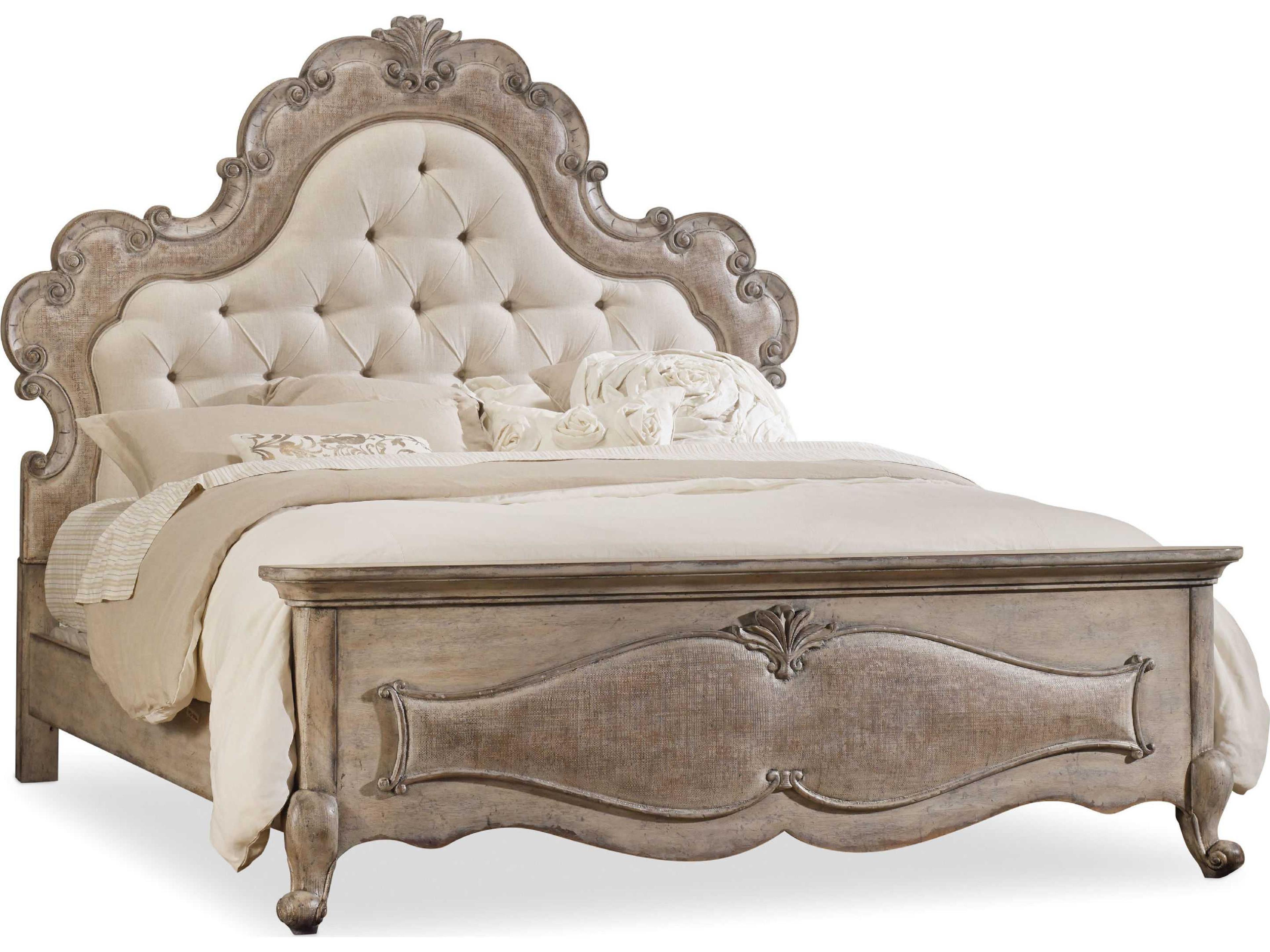 Heritage Beige Hardwood Upholstered King Panel Bed