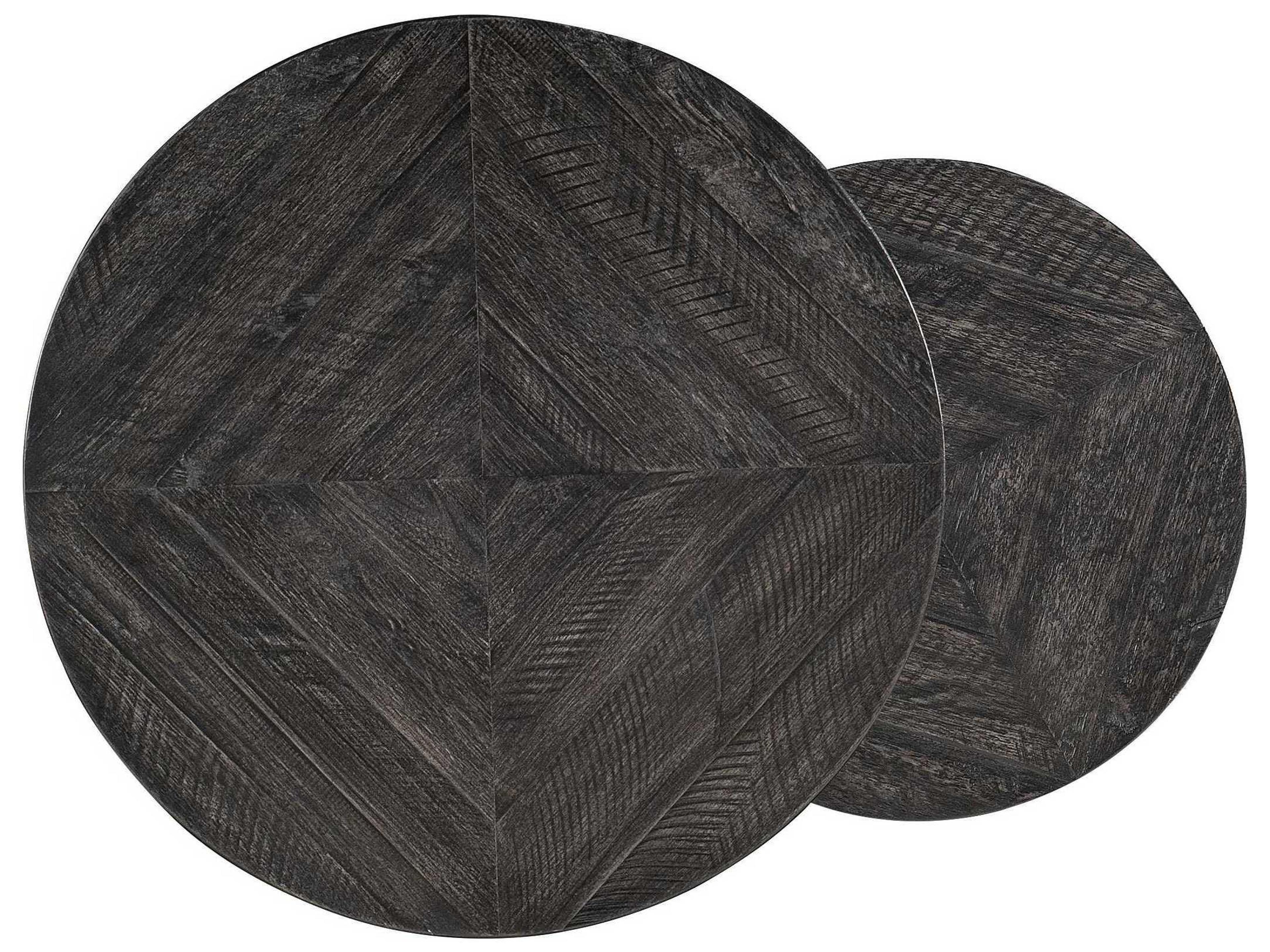 Luxecor Heritage Round Wood Black Brushed Pewter End Table