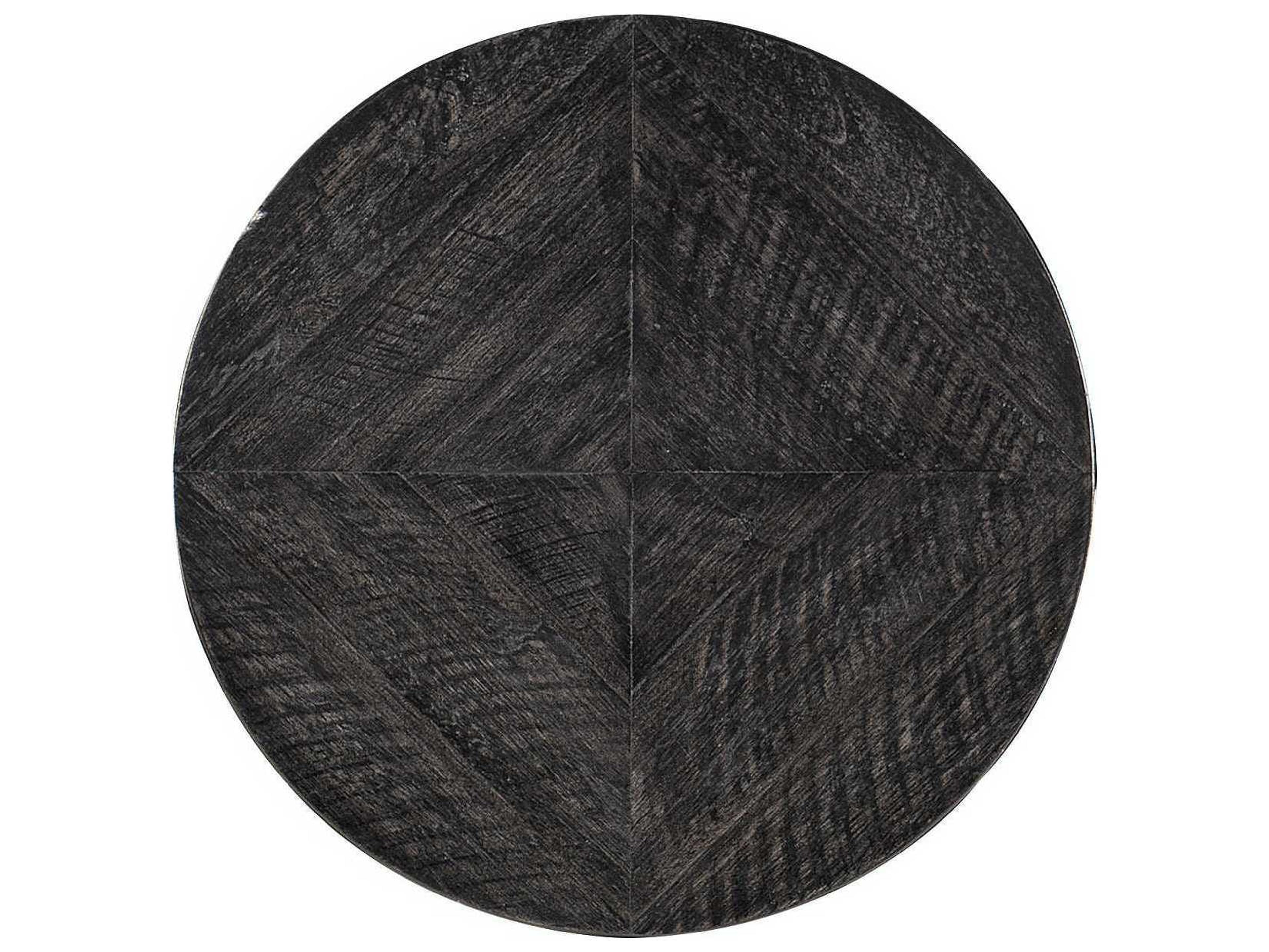 Luxecor Heritage Round Wood Black Brushed Pewter End Table