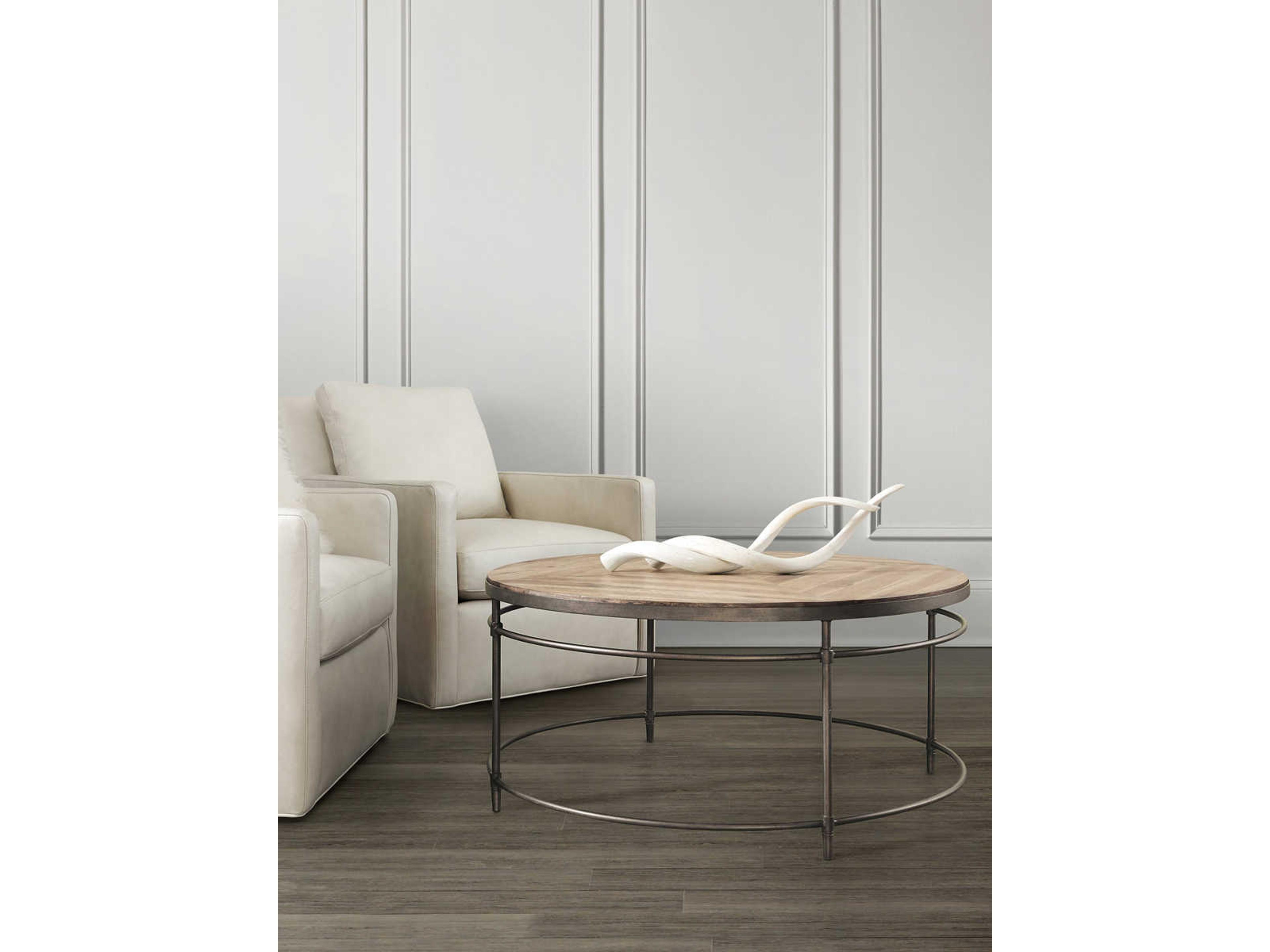 Luxecor Heritage Round Wood Light Natural Antique Bronze Cocktail Table