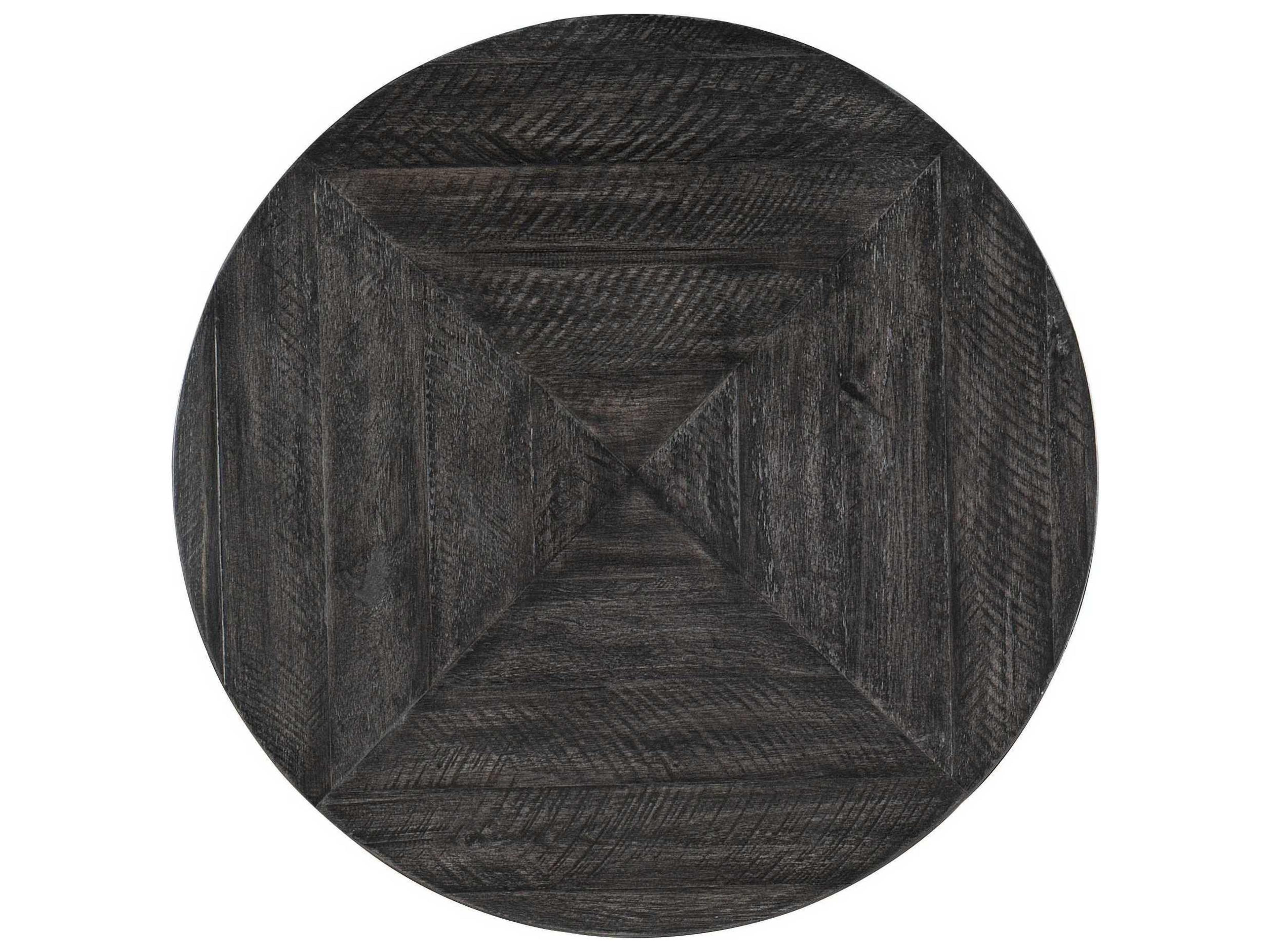 Luxecor Heritage Round Wood Black Brushed Pewter End Table