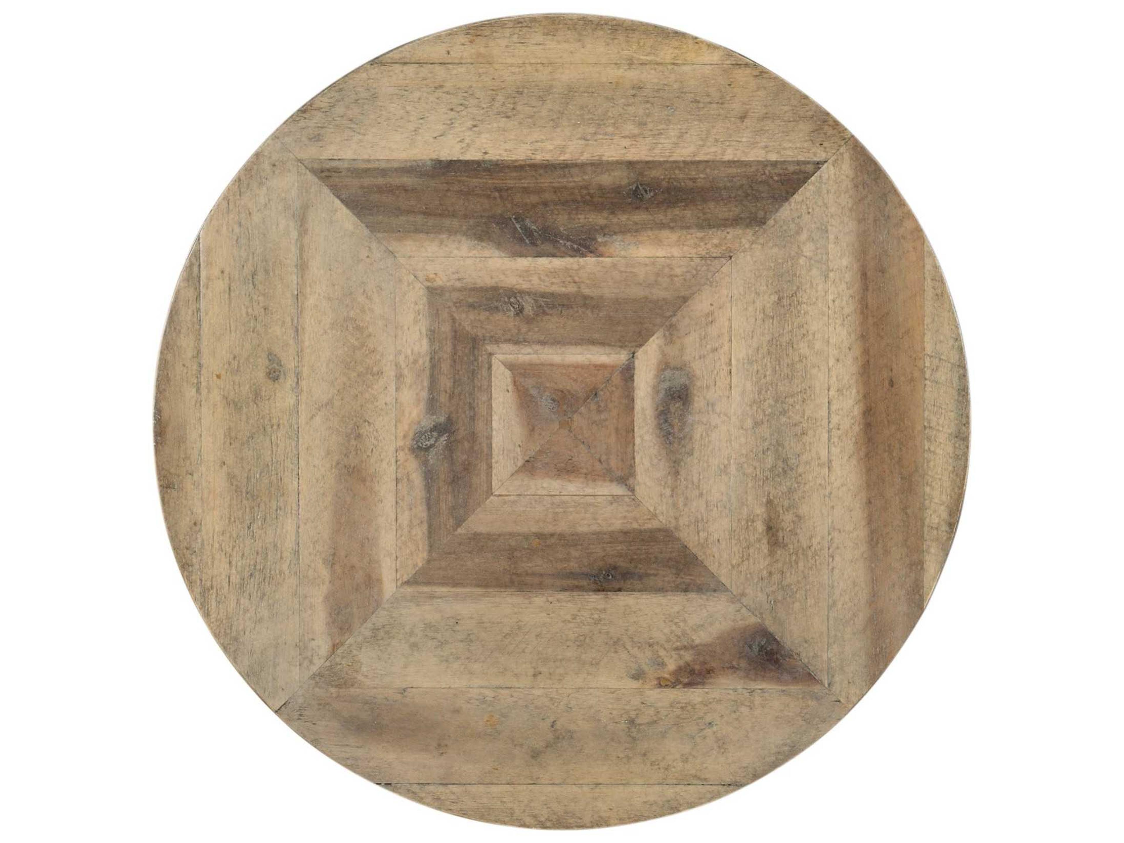 Luxecor Heritage Round Wood Light Natural Antique Bronze End Table