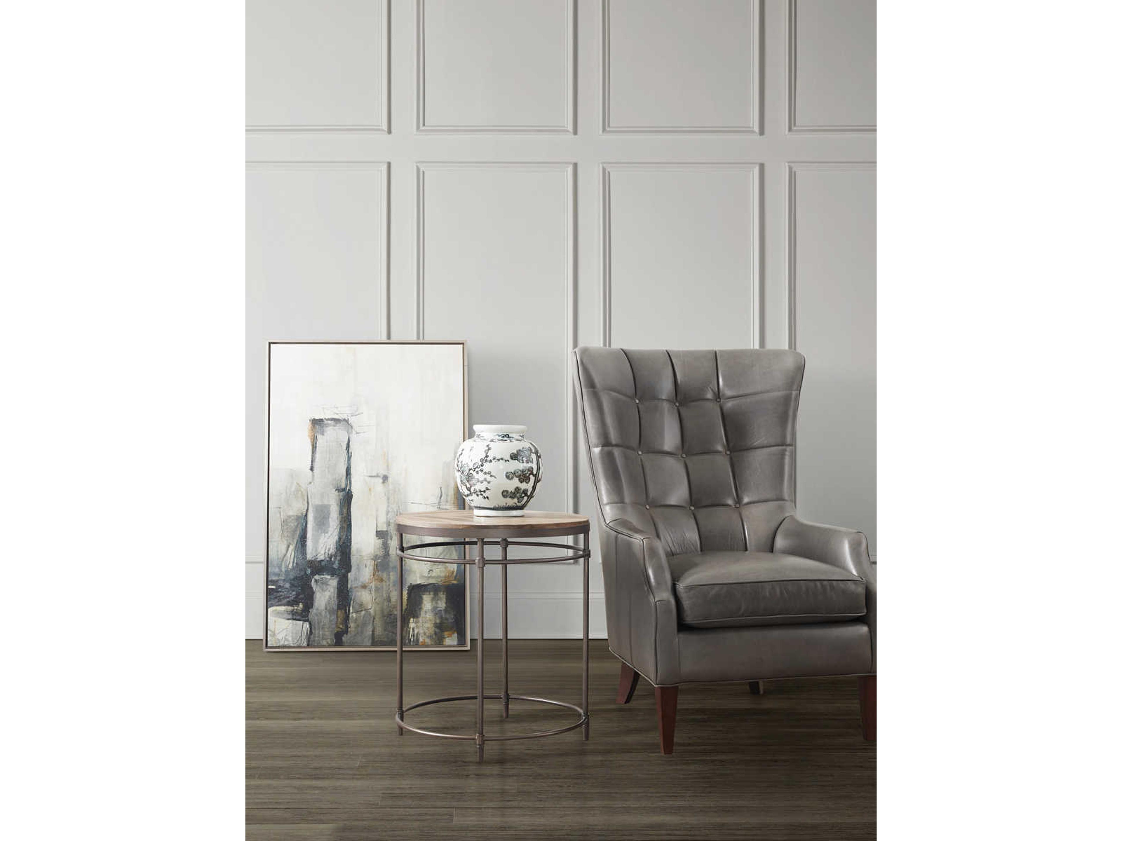 Luxecor Heritage Round Wood Light Natural Antique Bronze End Table