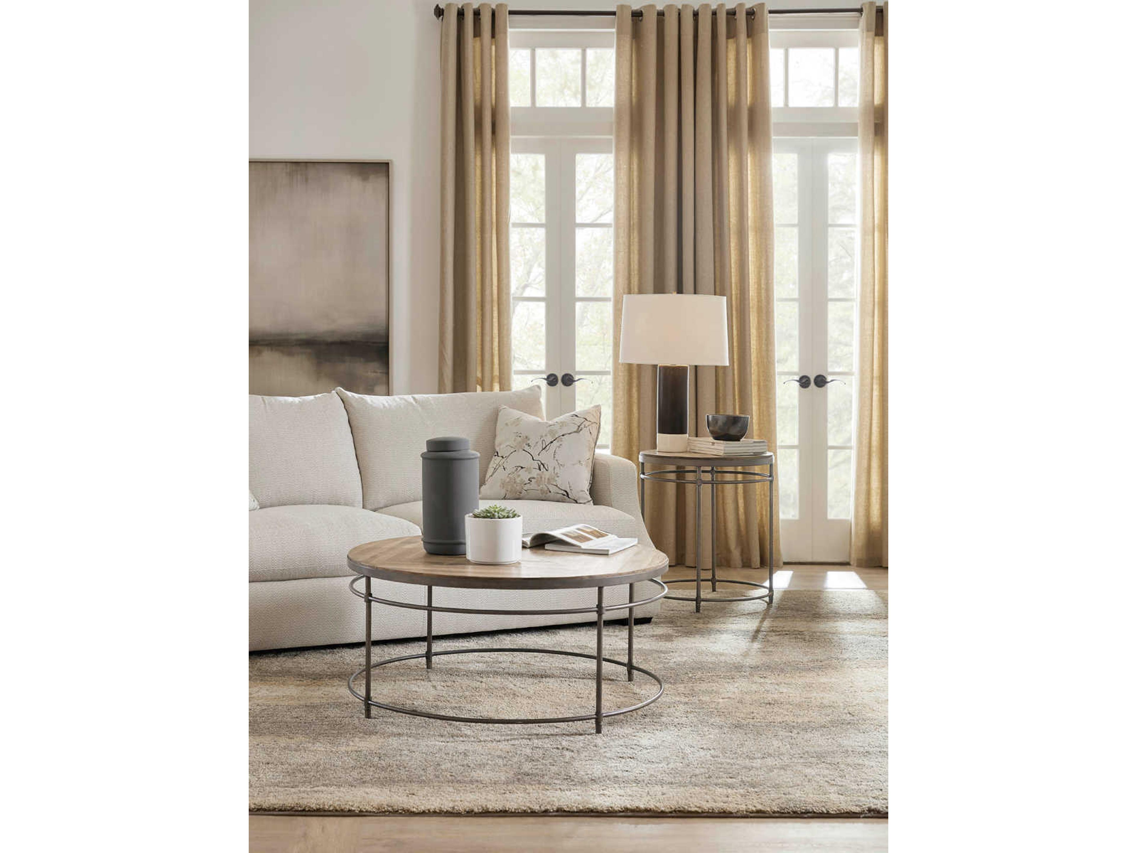 Luxecor Heritage Round Wood Light Natural Antique Bronze End Table