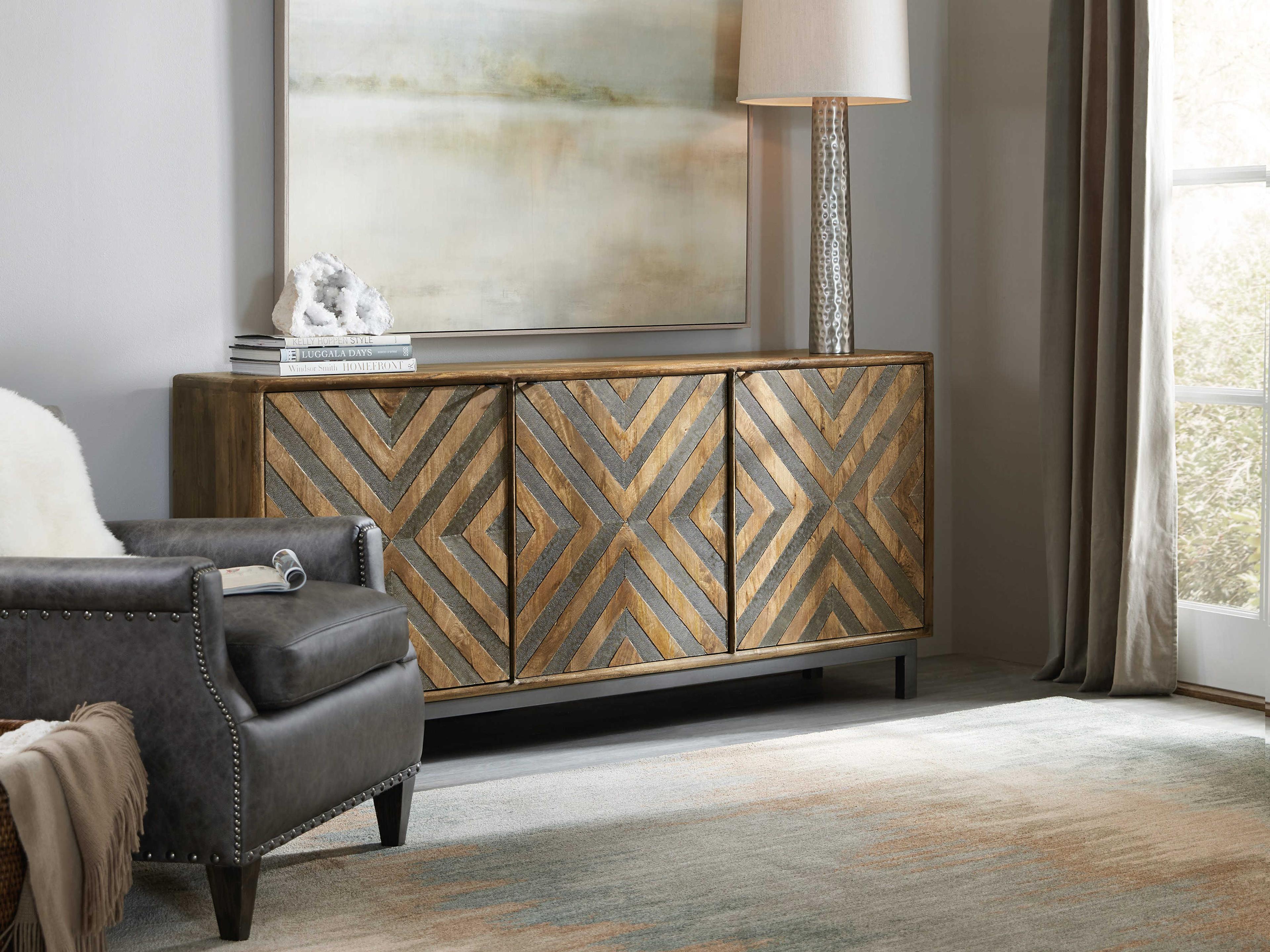 Hooker Furniture Serramonte 69" Mango Wood Brown With Chevron Inlay Media Console