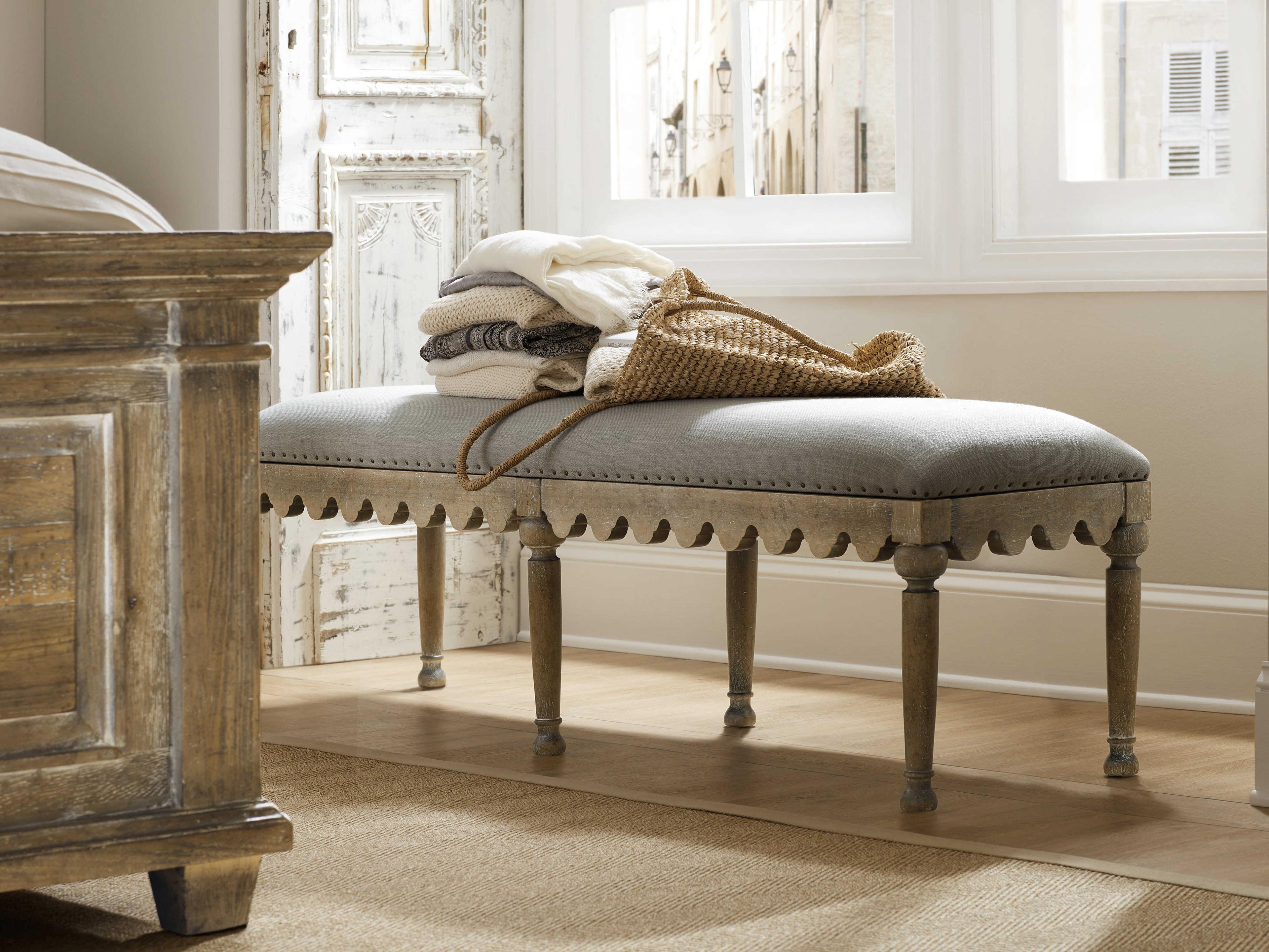 Luxecor Heritage Light Wood Gray Upholstered Accent Bench