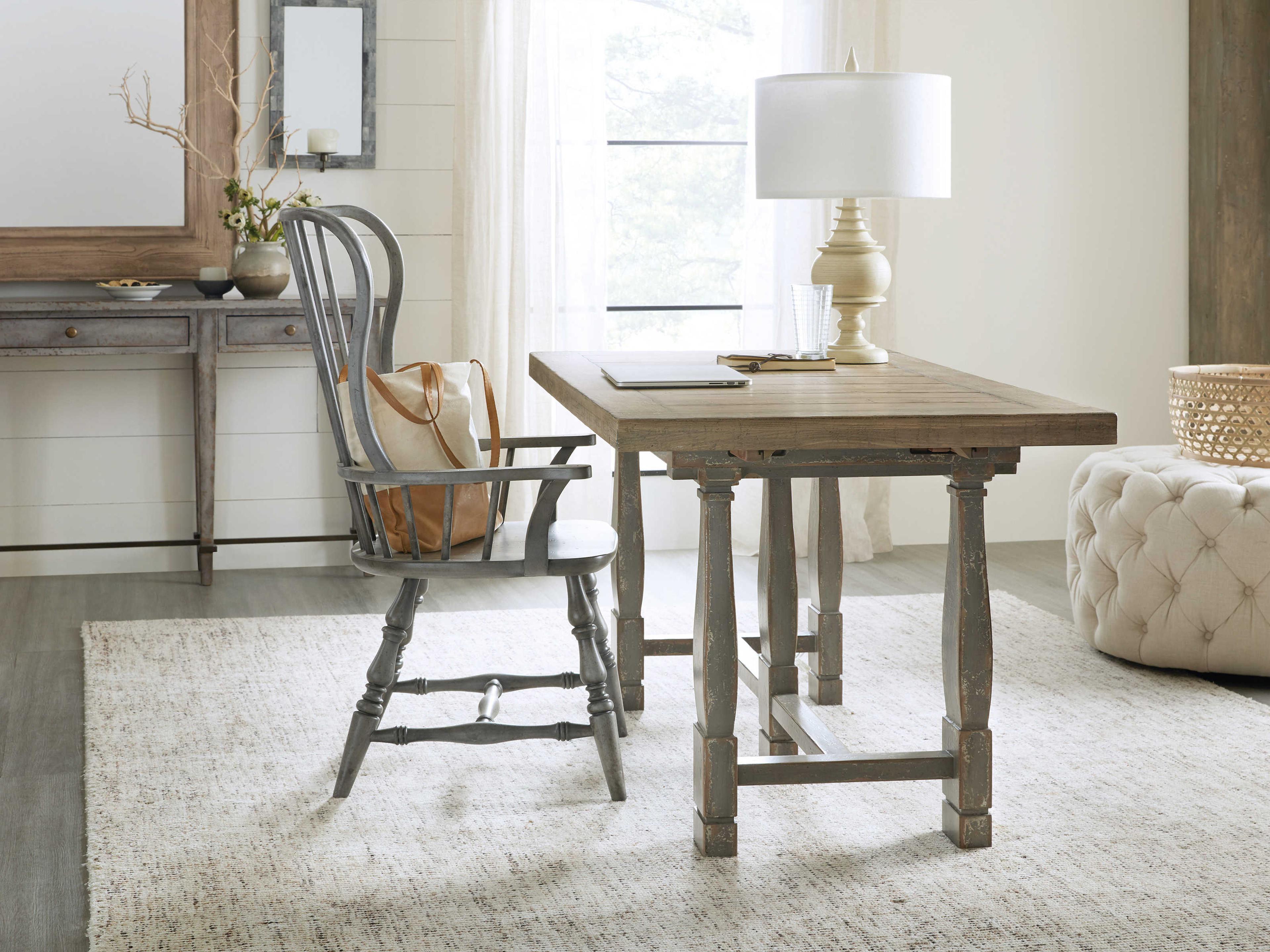 Luxecor Heritage Poplar Wood Gray Arm Dining Chair